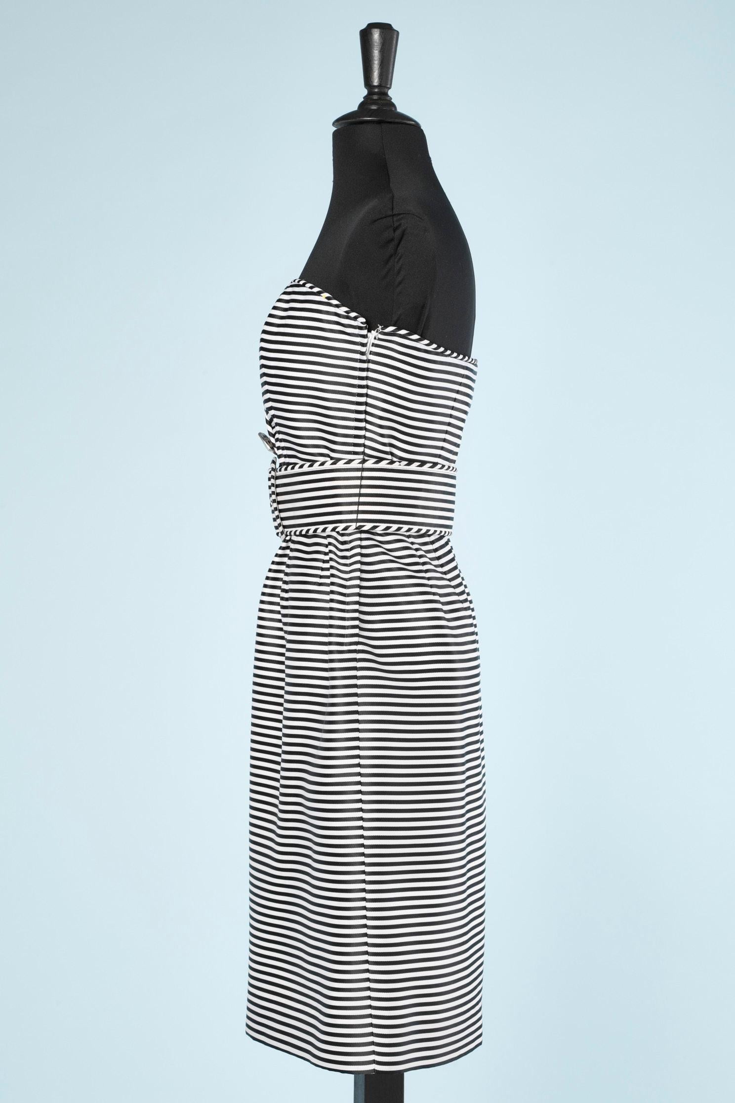 Black and white stripes bustier cocktail dress with shawl  Christian Dior 4