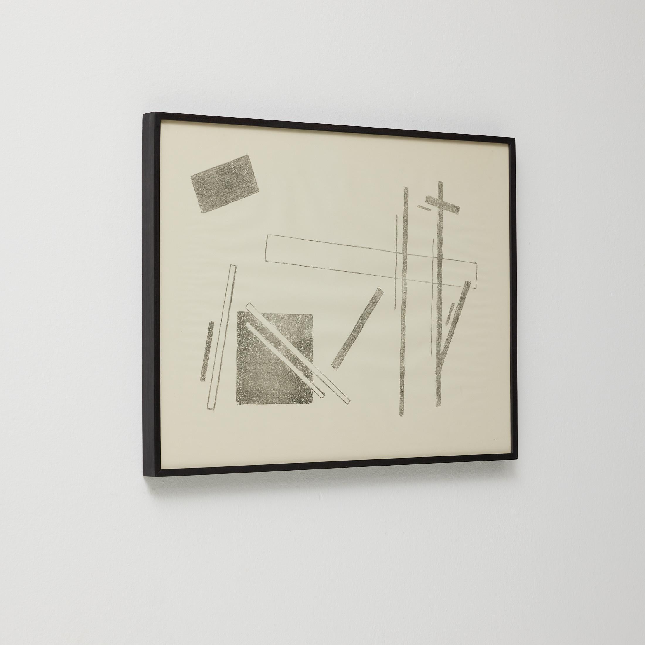 Schwarz-weiße Suprematistische Lithographie von Vastian - Signiert & gerahmt (Moderne der Mitte des Jahrhunderts) im Angebot
