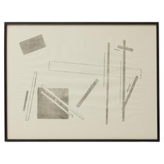 Schwarz-weiße Suprematistische Lithographie von Vastian - Signiert & gerahmt