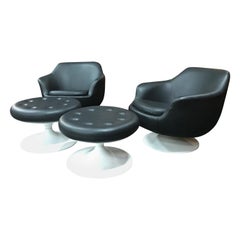 Retro Black and White Swedish Midcentury 4-Piece Swivel Lounge Set by Swedfurn