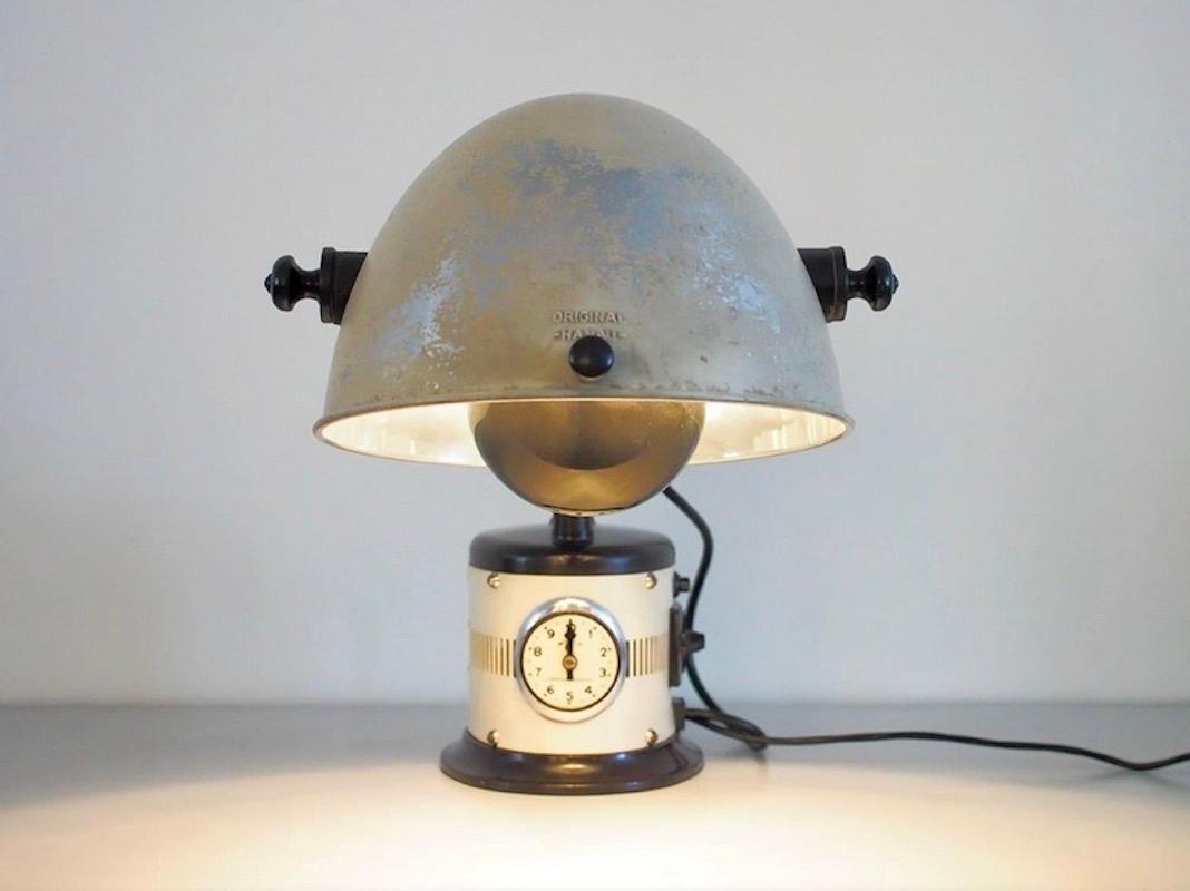Mid-Century Modern Black and White Table Lamp Made from 1940s Sunlamp For Sale