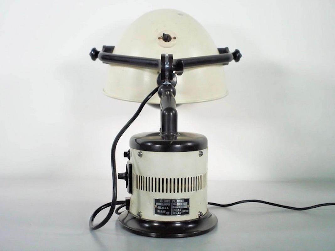 Metal Black and White Table Lamp Made from 1940s Sunlamp For Sale