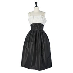 Black and white taffetas cocktail dress with pleated bust Victor Costa 