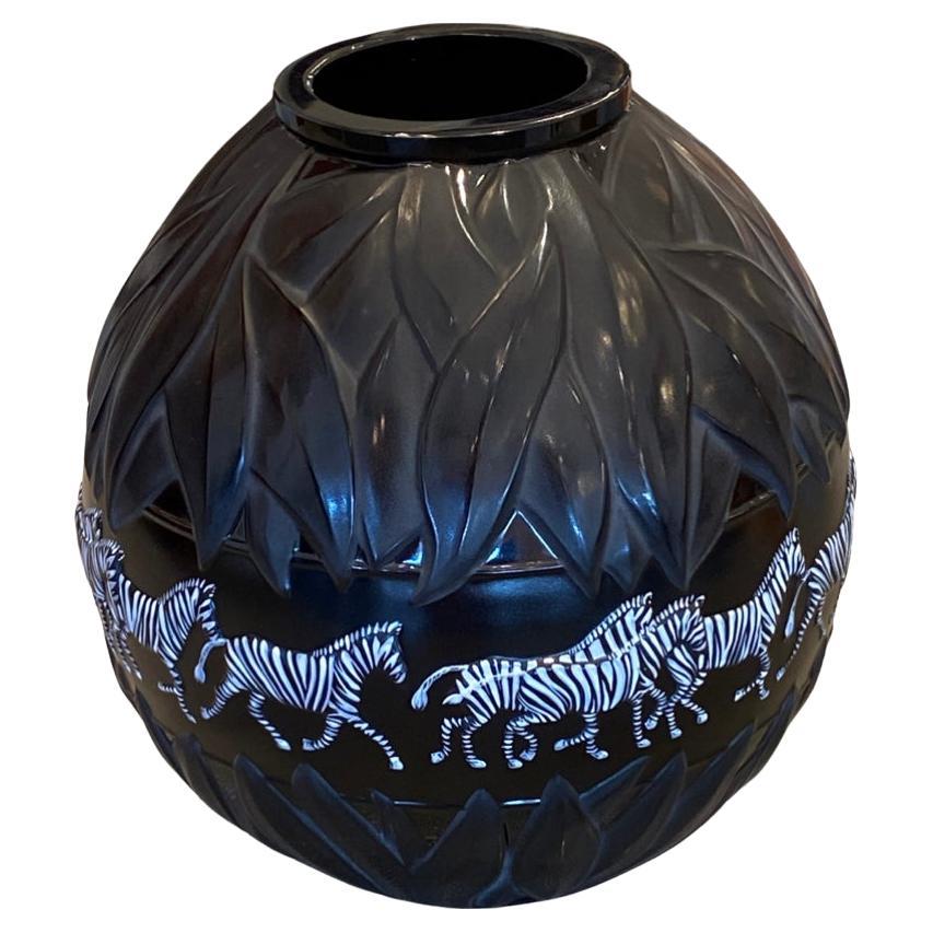 Post Modern Black and White Tanzania Vase Zebra by Lalique