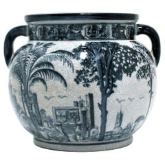 Vintage Black and White 'Toile' Ceramic Cachepot Jardinière Plant Pot Holder