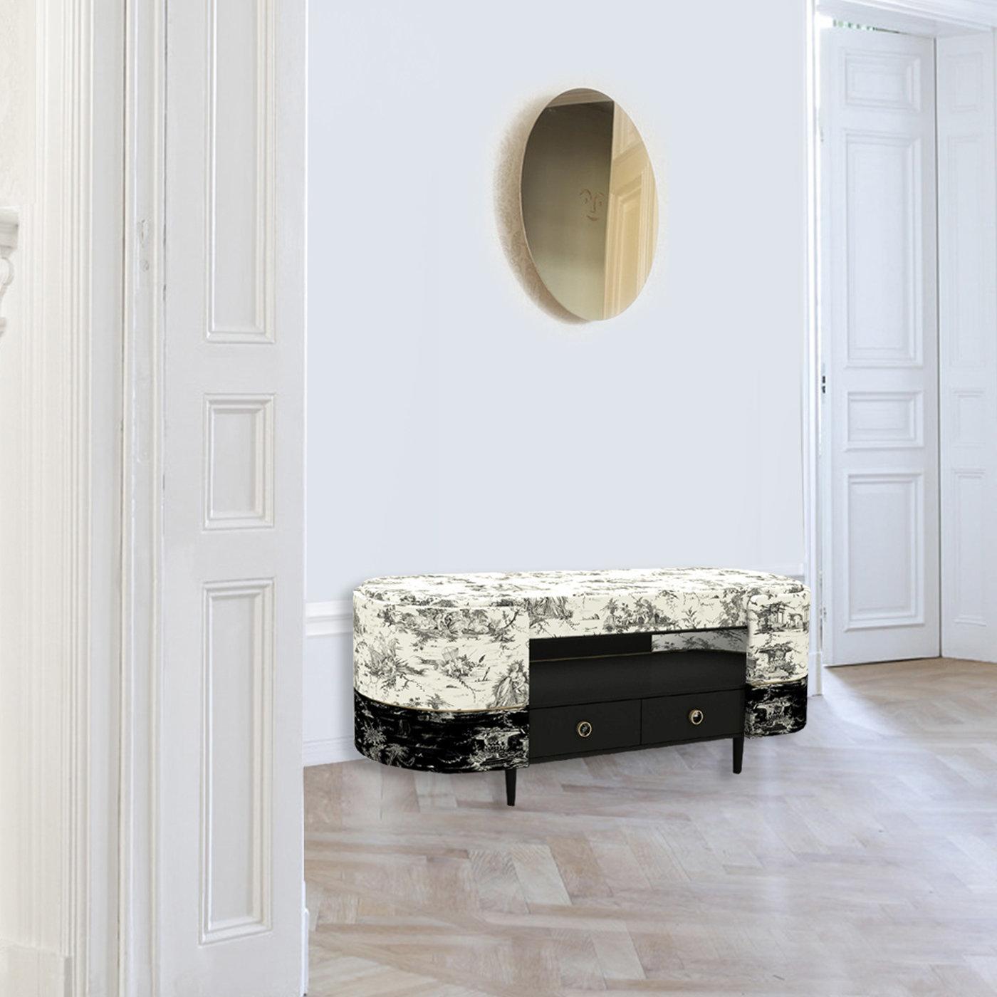 Black-and-White Toile-de-Jouy Bench In New Condition For Sale In Milan, IT