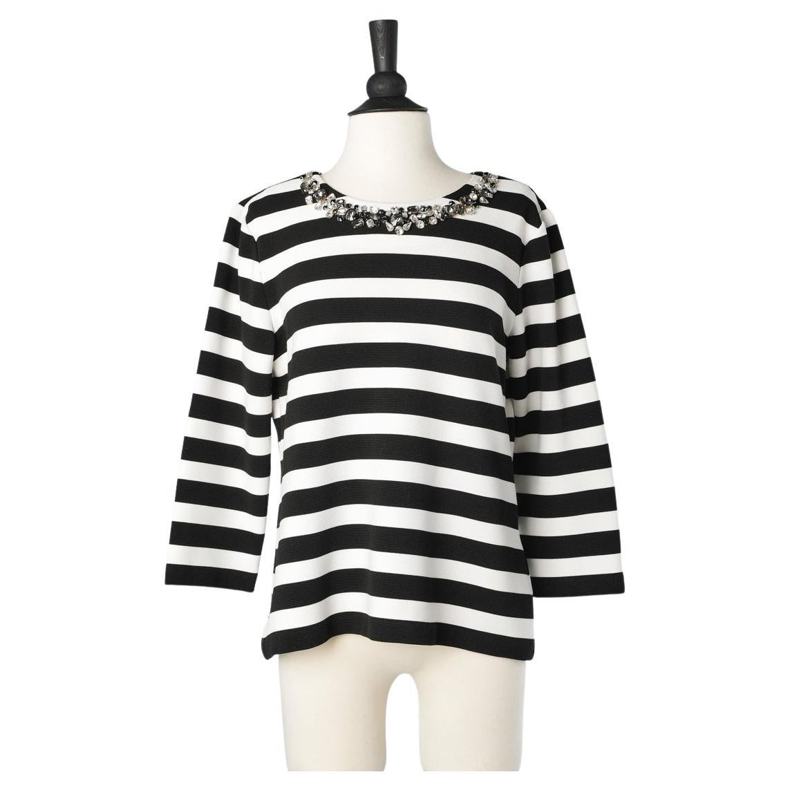 Black and white top with stripes and rhinestone neckless Karl Lagerfeld Paris 