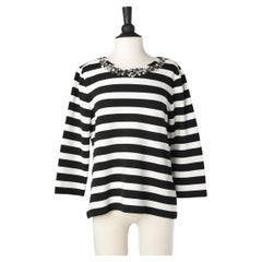 Black and white top with stripes and rhinestone neckless Karl Lagerfeld Paris 