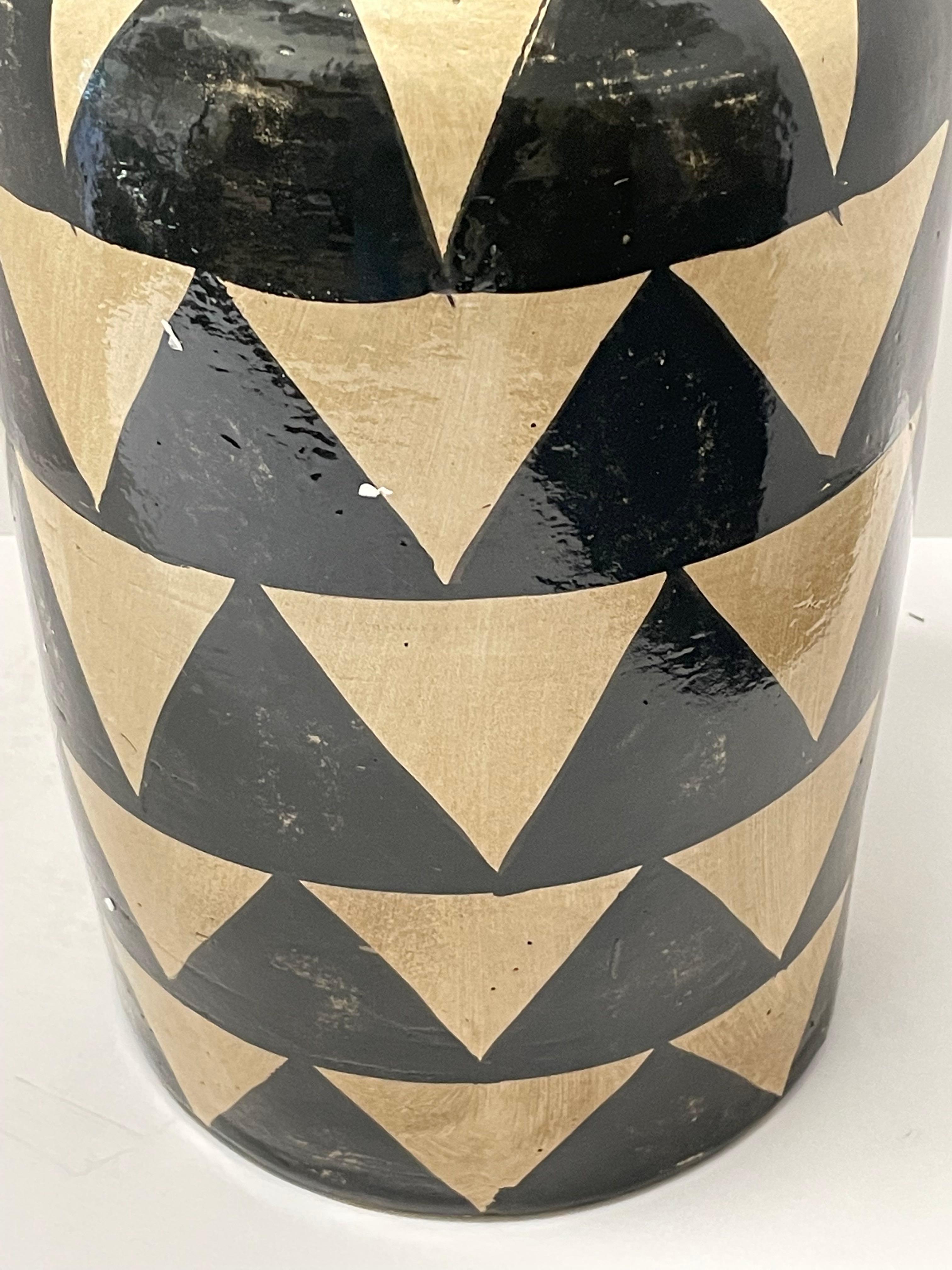 Black and White Tribal Pattern Four Handle Vase, China, Contemporary In New Condition For Sale In New York, NY