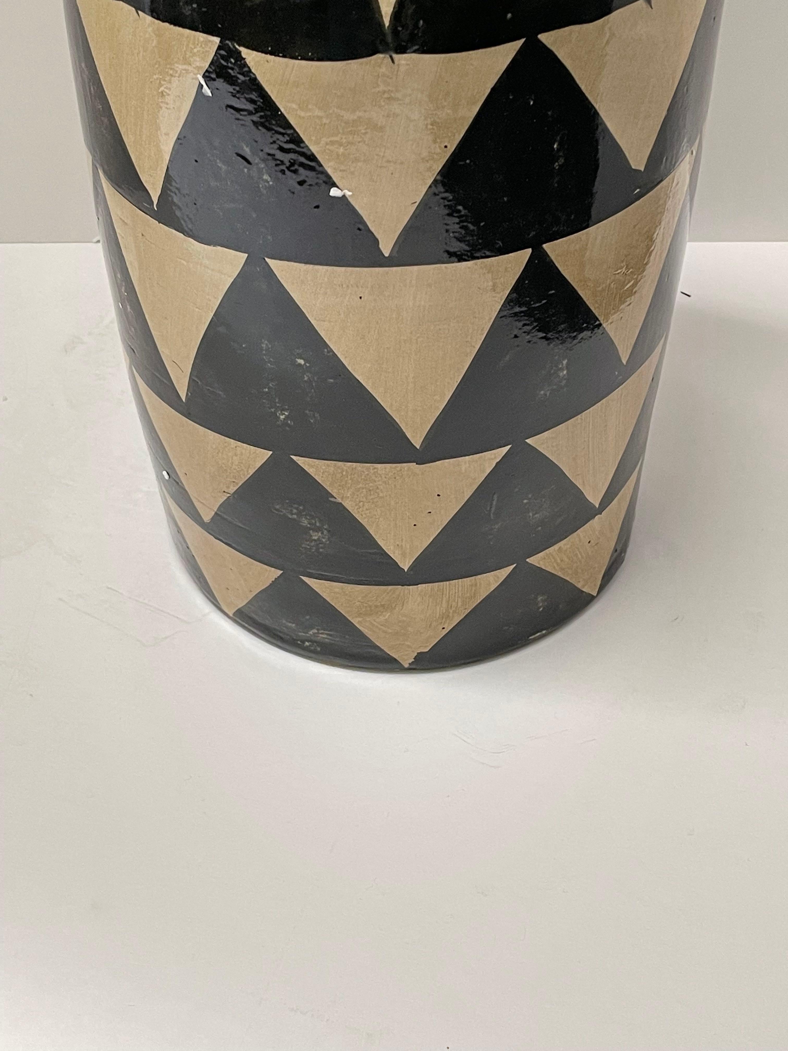 Ceramic Black and White Tribal Pattern Four Handle Vase, China, Contemporary For Sale