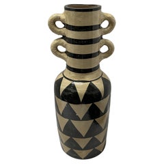 Black and White Tribal Pattern Four Handle Vase, China, Contemporary