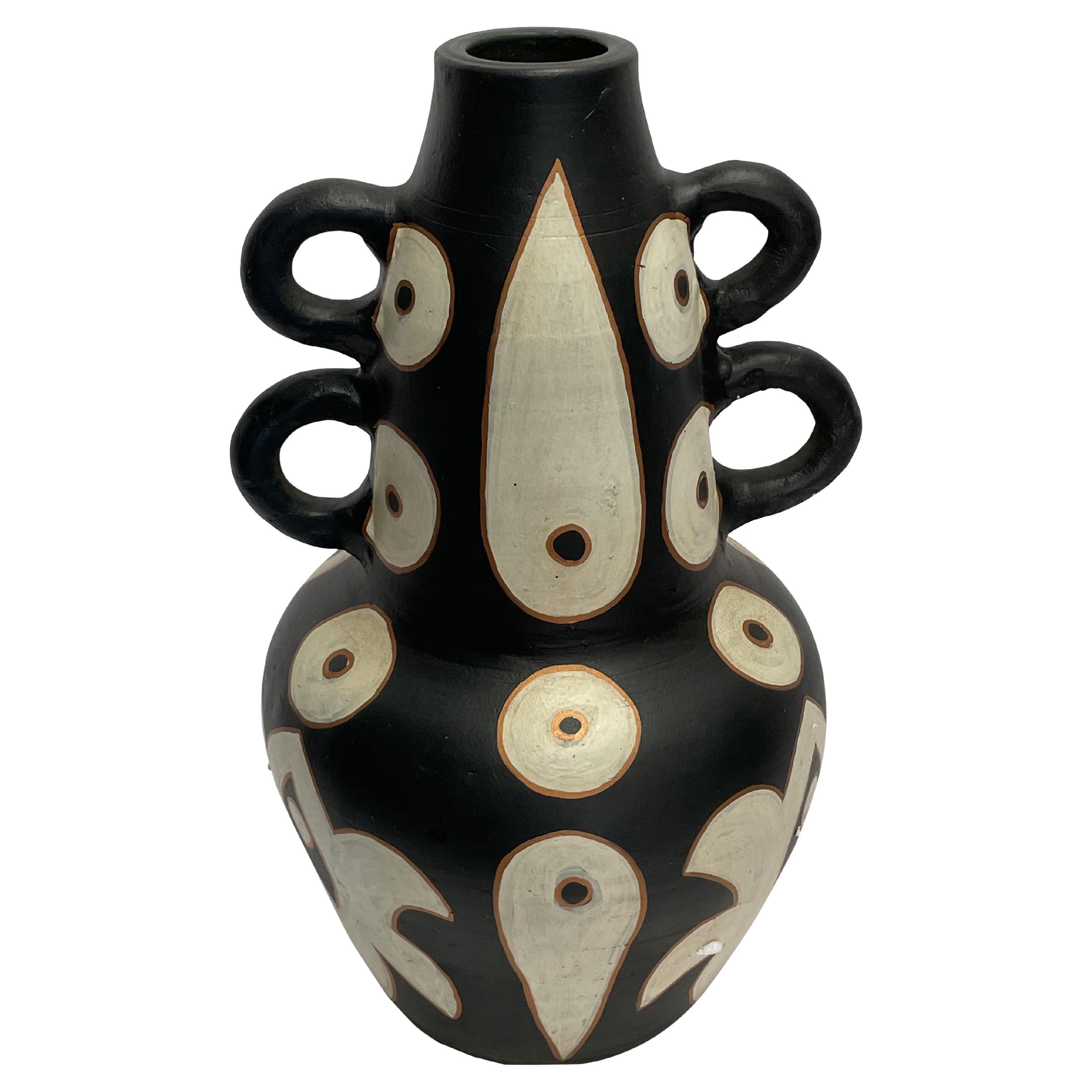 Black and White Tribal Pattern Four Handled Vase, China, Contemporary