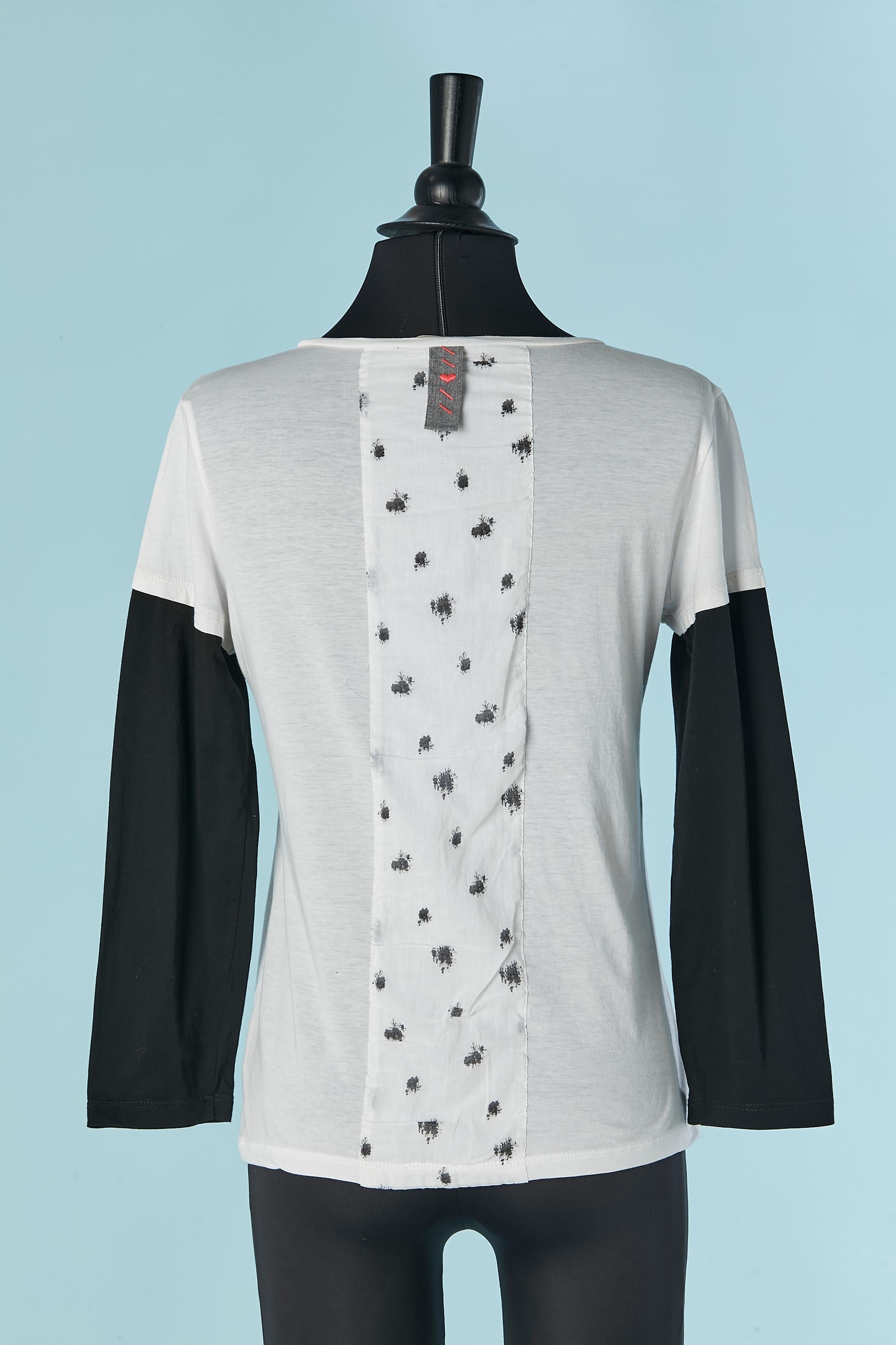 De las mujeres Camiseta de algodón blanco y negro 