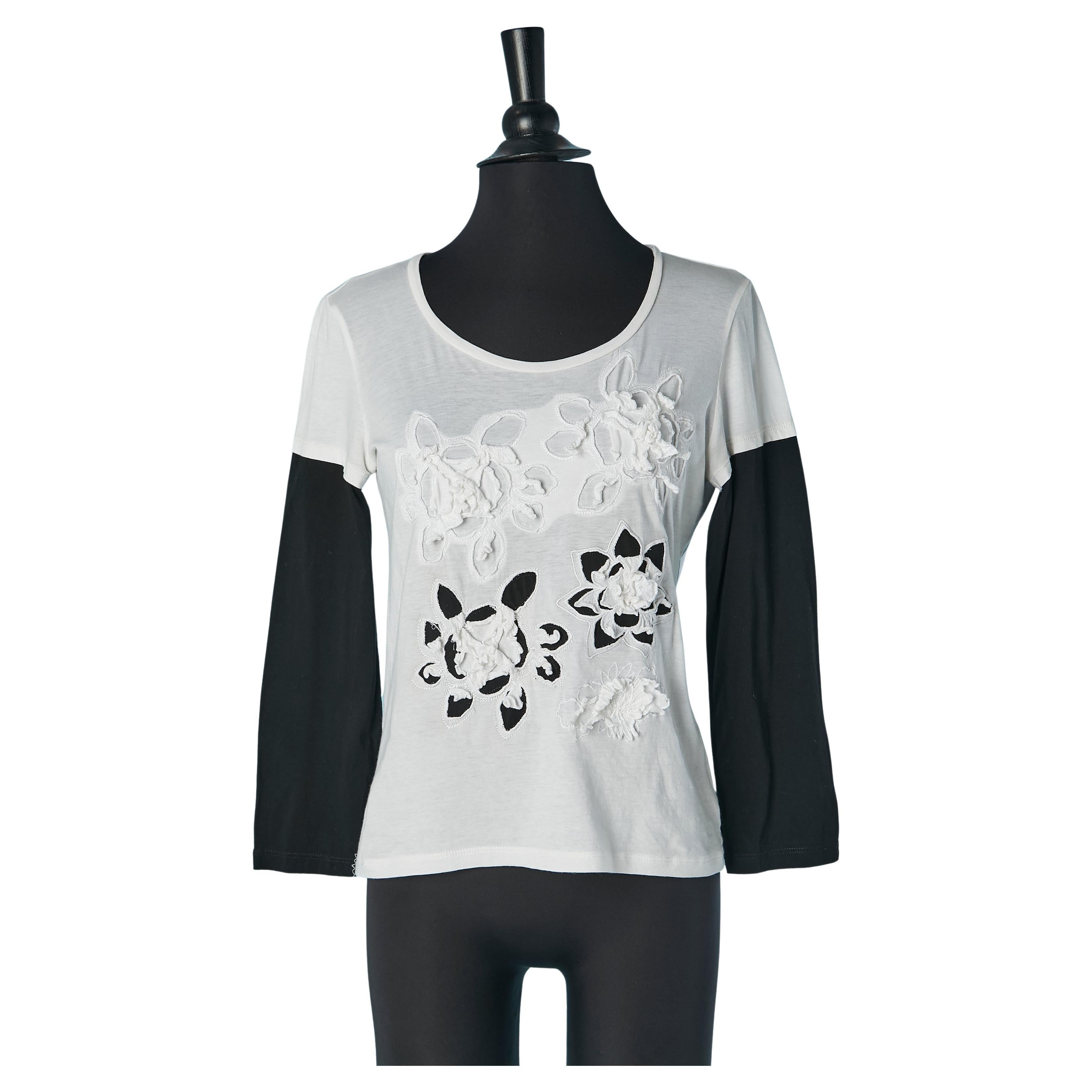 Camiseta de algodón blanco y negro "trampantojo" con aplique M+ F GIRBAUD en venta