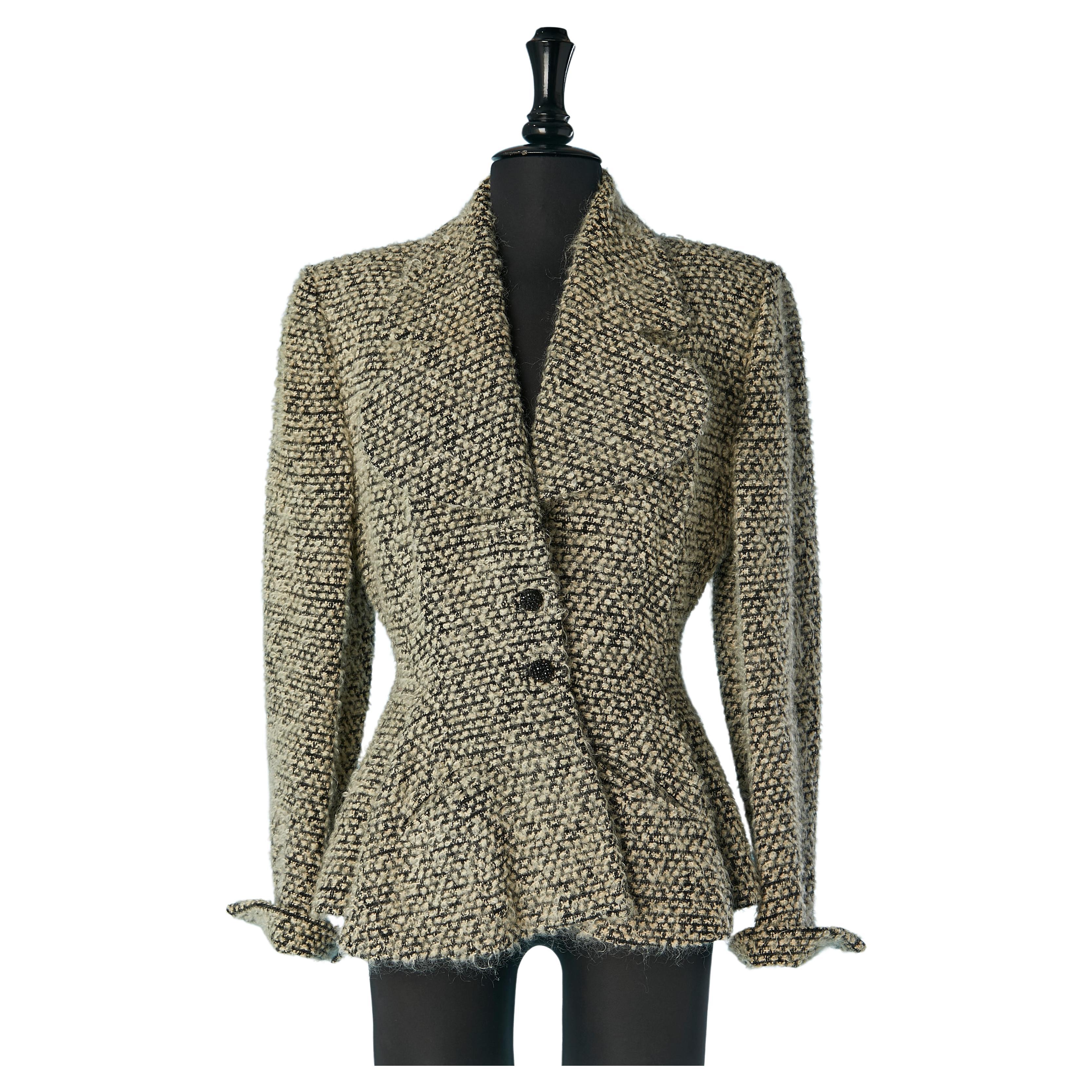 Black and white Tweed bouclette single breasted jacket Lilli Ann For Sale