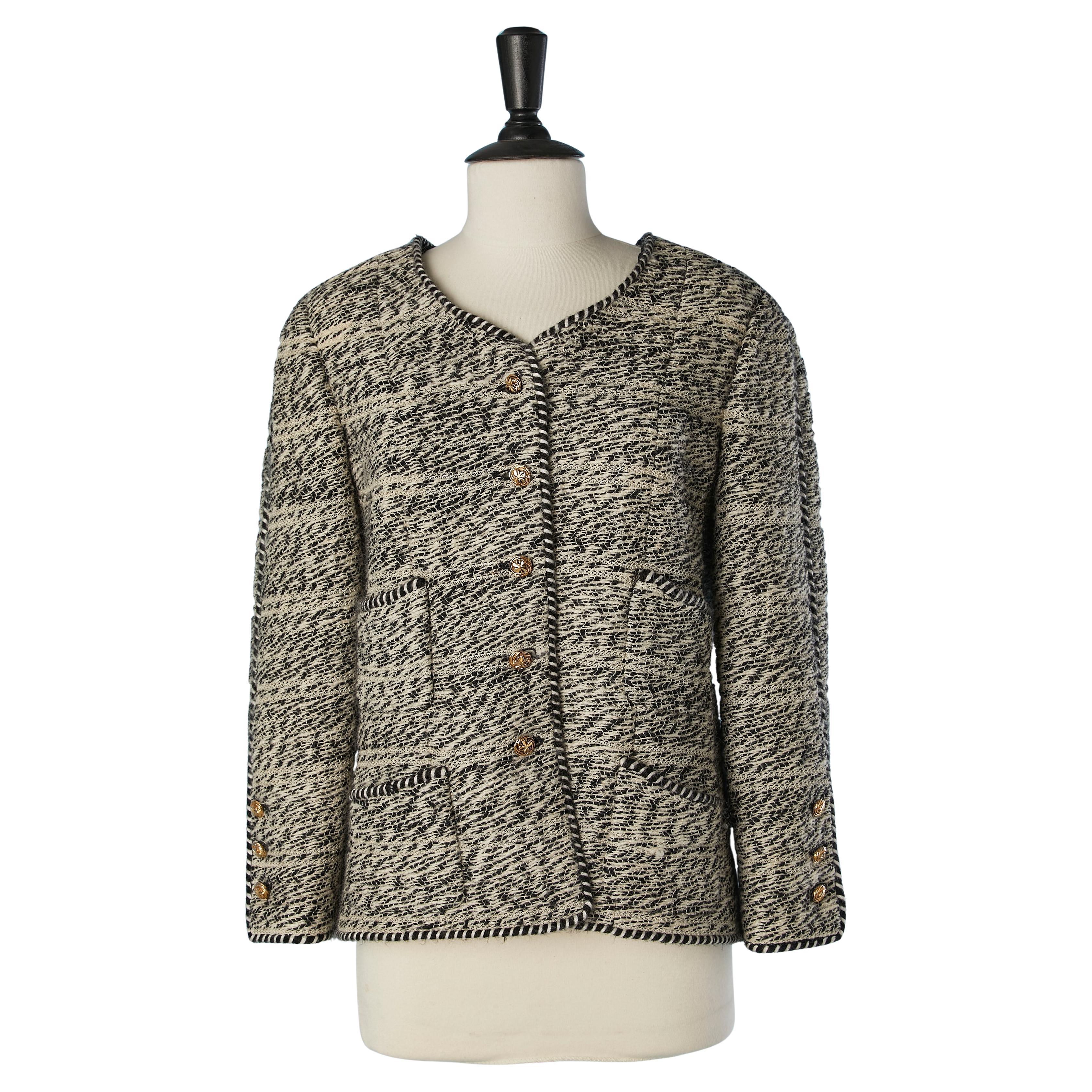 Black and white Tweed single breasted jacket CHANEL BOUTIQUE