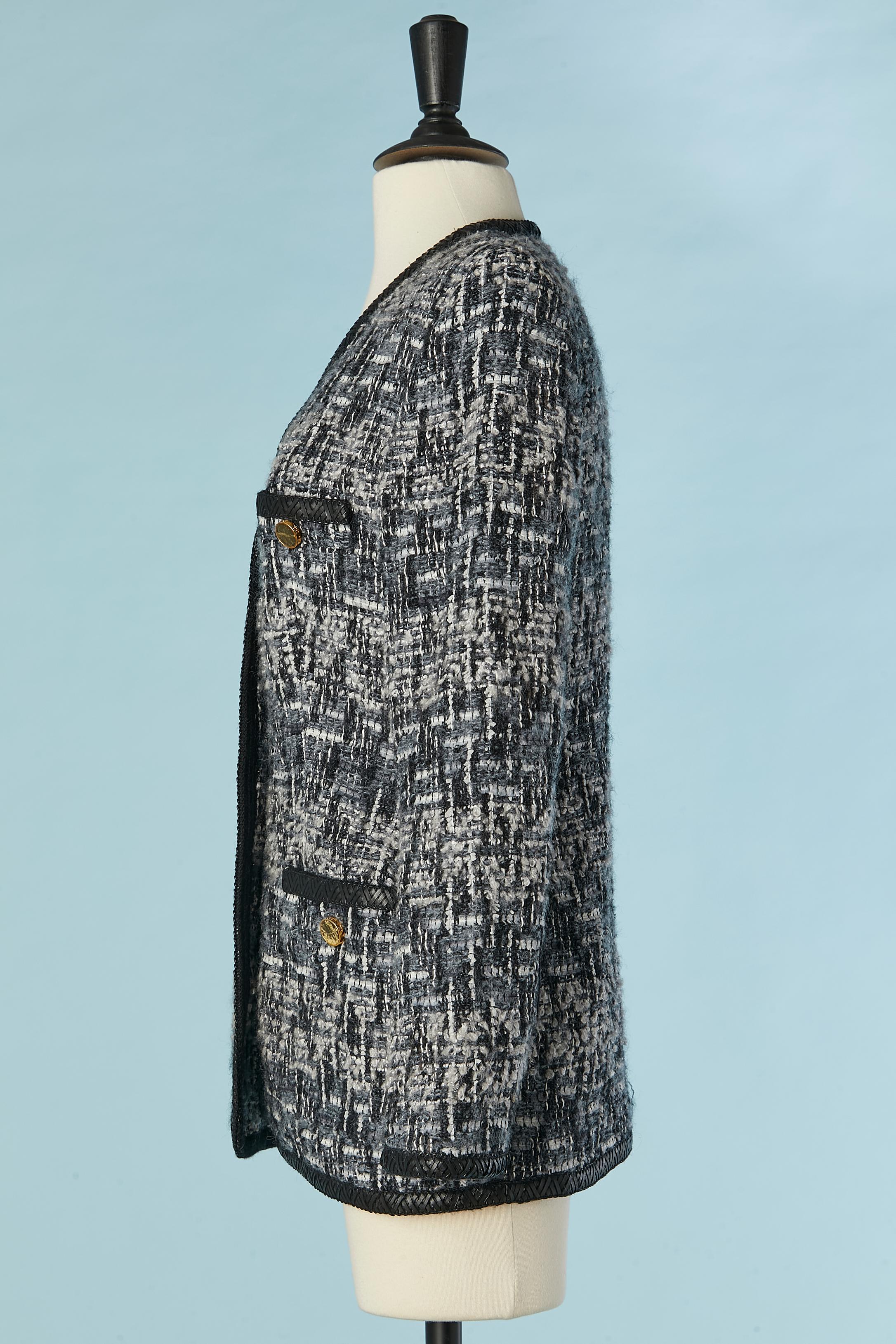 Black and white Tweed single-breasted jacket Escada by Margaretha Ley For Sale 1