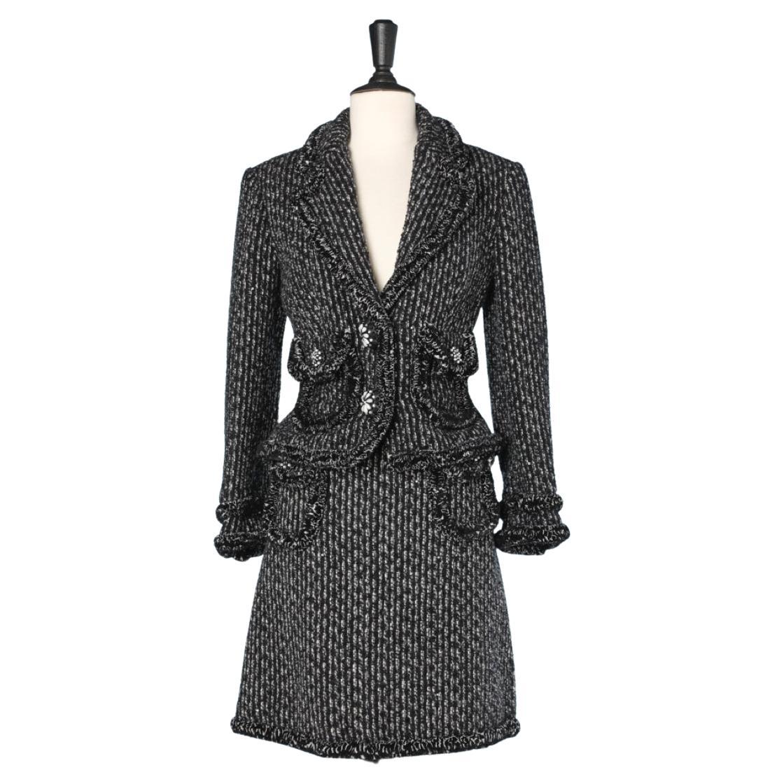 Black and white tweed skirt-suit with decorative buttons Anna Molinari 