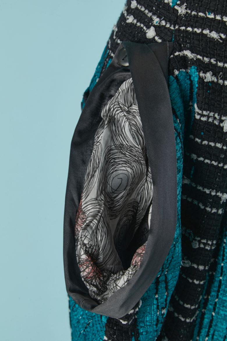 Schwarz-weißer Tweed-Rock mit blauem Aufdruck auf KENZO (Blau) im Angebot