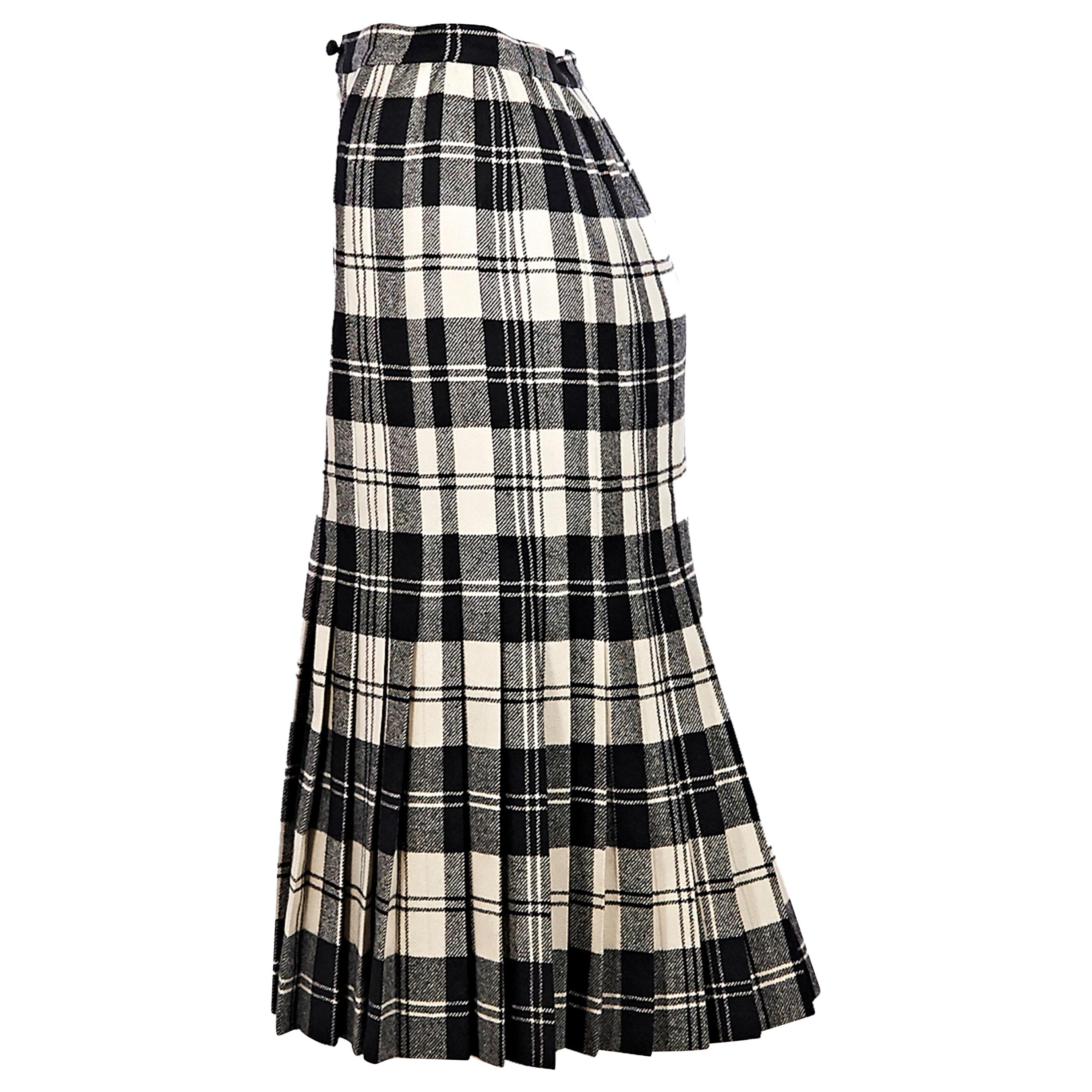 Black And White Valentino Pleated Plaid Skirt