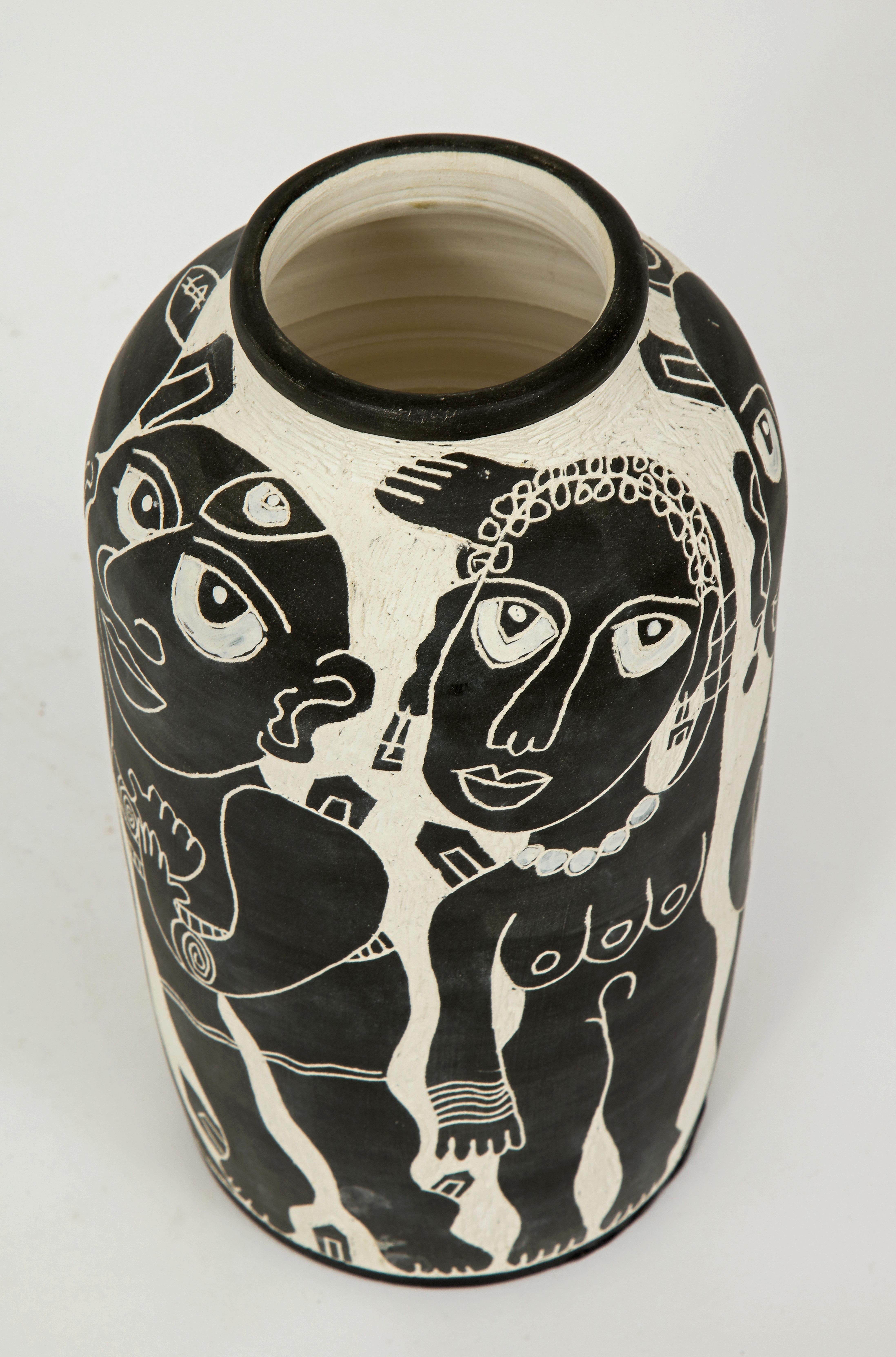 Ceramic Black and White Vase by Ledesma