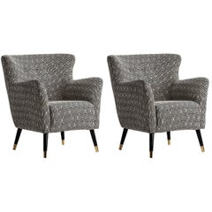 Black and White Velvet and Wood Pair of Armchairs