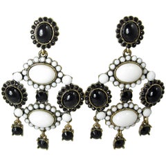 Black And White Vintage Cabochon Dangling Earrings, 1980s Black And White Vintage Cabochon Dangling Earrings, 1980s
