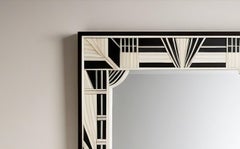 Black and White Wall Mirror Inspired by Art Deco, Handcrafted by Artisanal