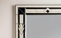 Black and White Wall Mirror Inspired by Art Deco, Handcrafted by Artisanal