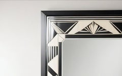 Black and White Wall Mirror Inspired by Art Deco, Handcrafted by Artisanal