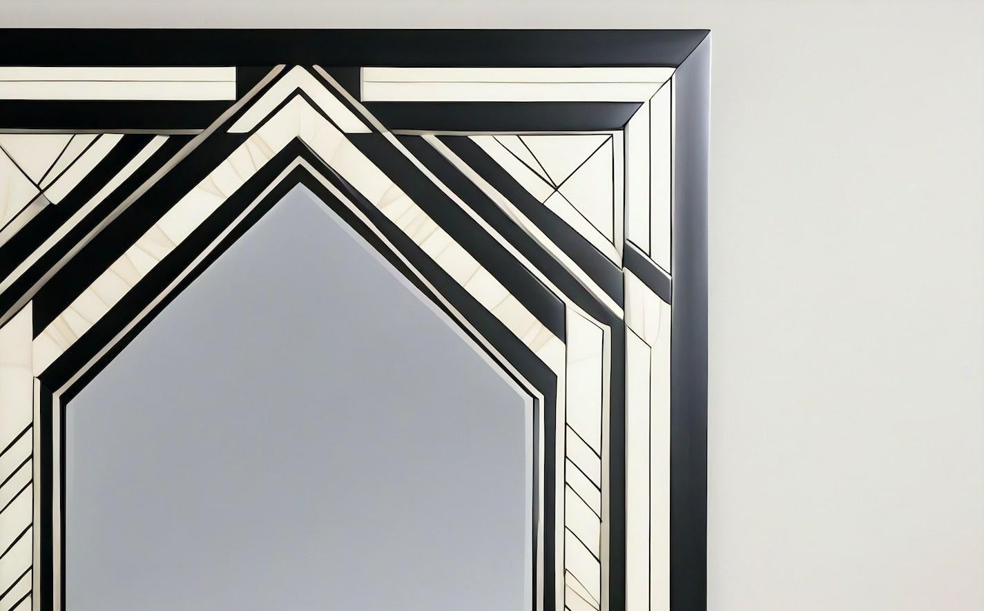 Art déco Miroir mural noir et blanc inspiré de l'Art Deco, fabriqué à la main par Artisanal en vente