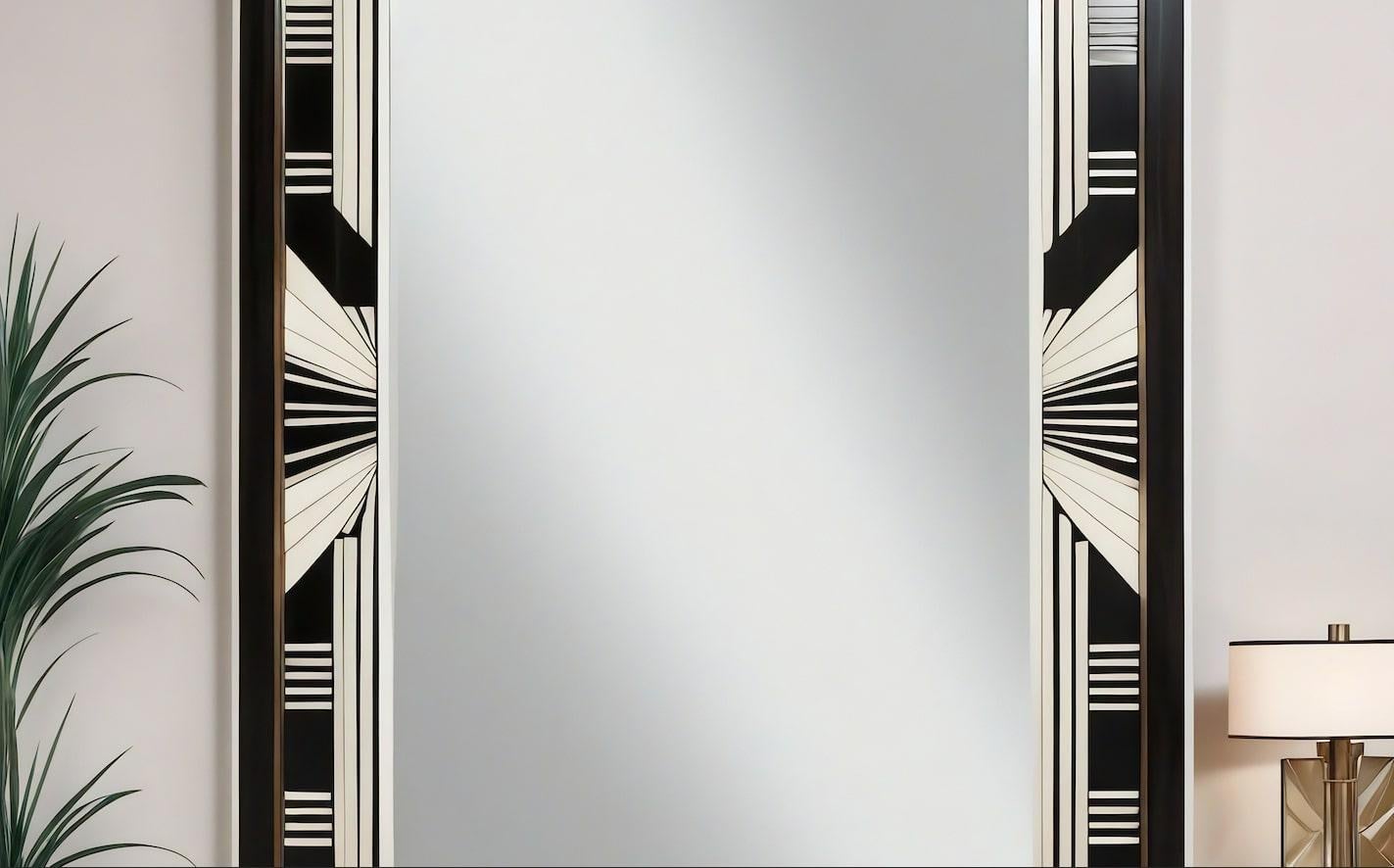 Espejo de Pared Blanco y Negro Inspirado en el Art Deco, Hecho a Mano por Artesanos Indio en venta