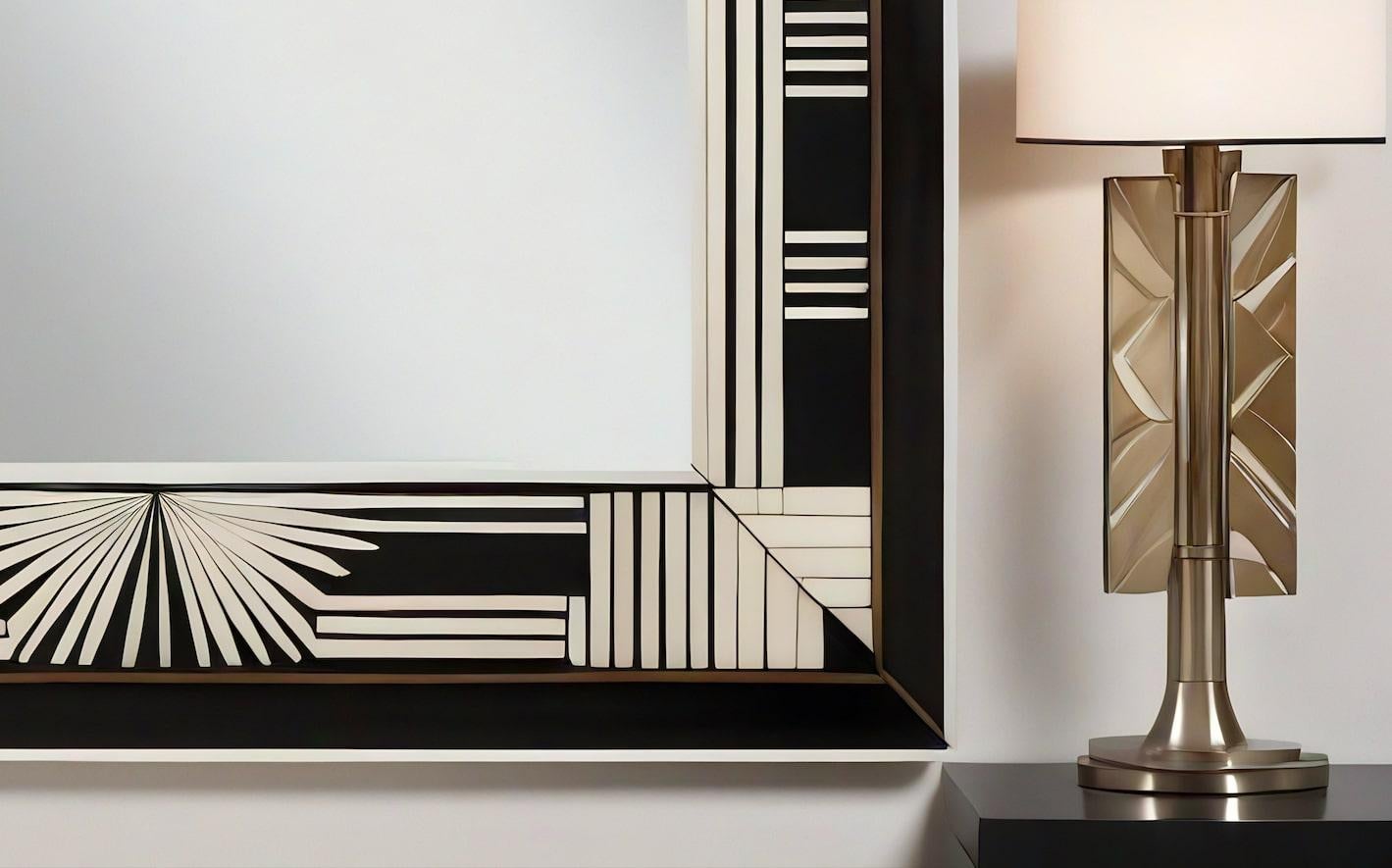 Espejo de Pared Blanco y Negro Inspirado en el Art Deco, Hecho a Mano por Artesanos en Nuevo estado para la venta en New York, NY