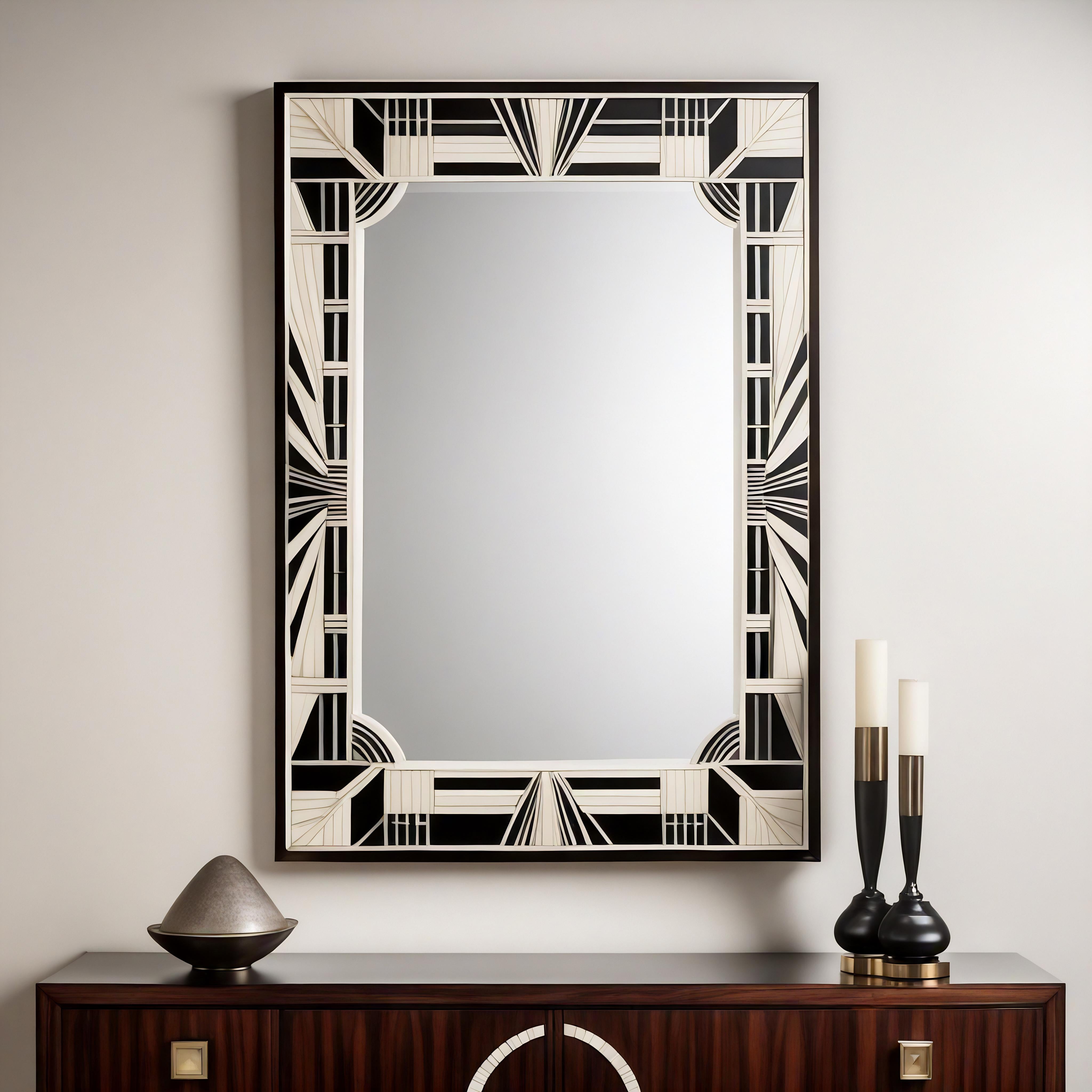 Espejo de Pared Blanco y Negro Inspirado en el Art Deco, Hecho a Mano por Artesanos Siglo XXI y contemporáneo en venta