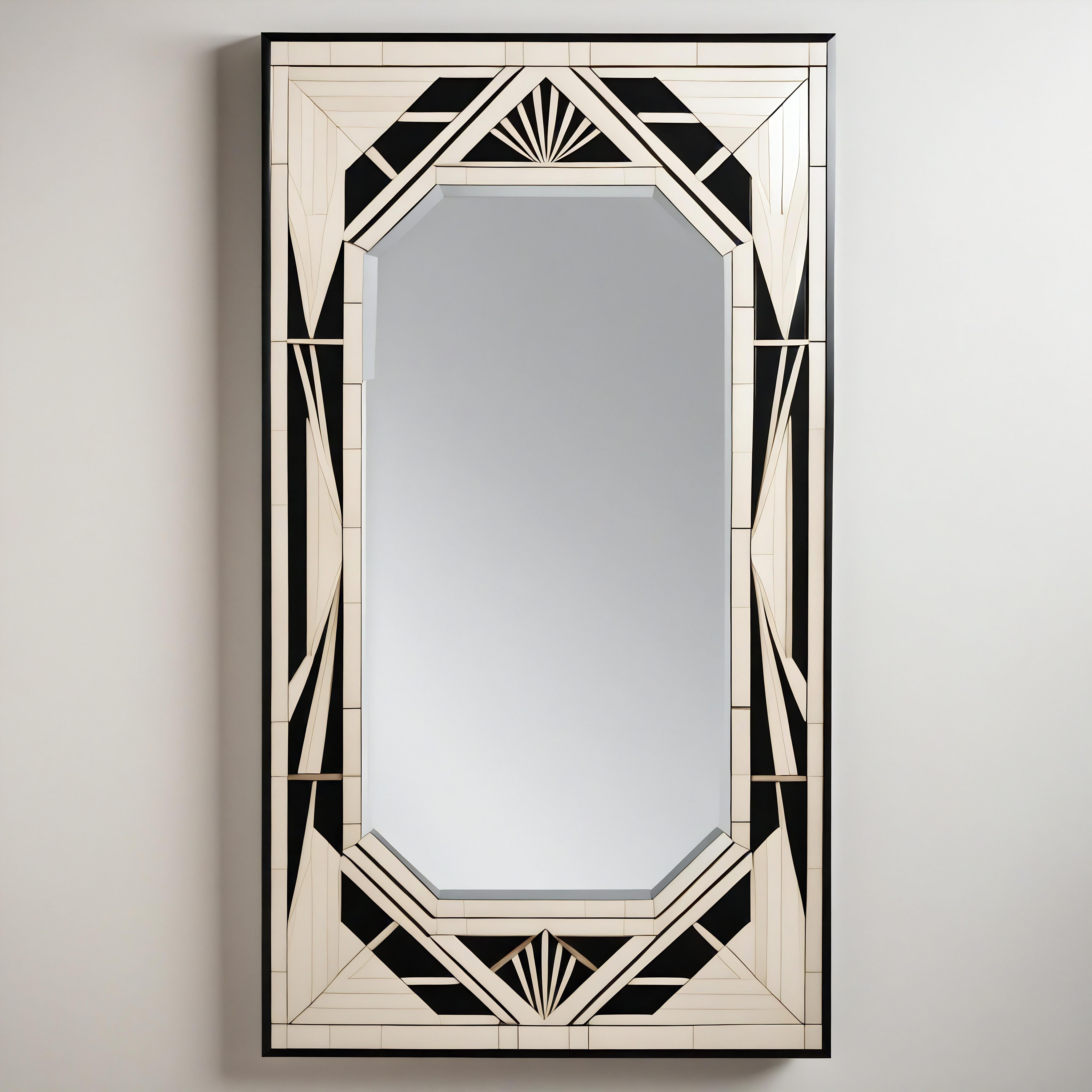 Espejo de Pared Blanco y Negro Inspirado en el Art Deco, Hecho a Mano por Artesanos Siglo XXI y contemporáneo en venta
