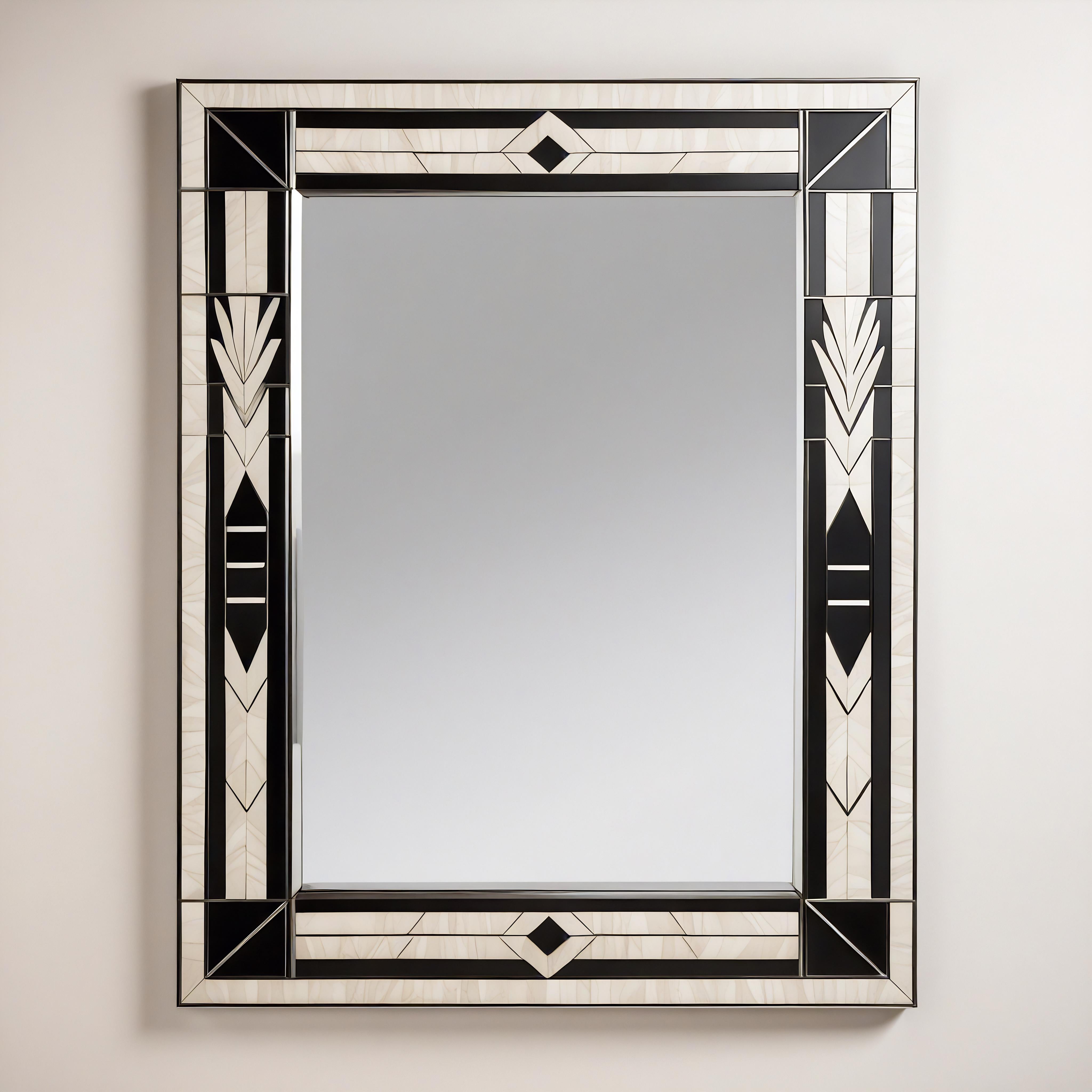 Espejo de Pared Blanco y Negro Inspirado en el Art Deco, Hecho a Mano por Artesanos Siglo XXI y contemporáneo en venta
