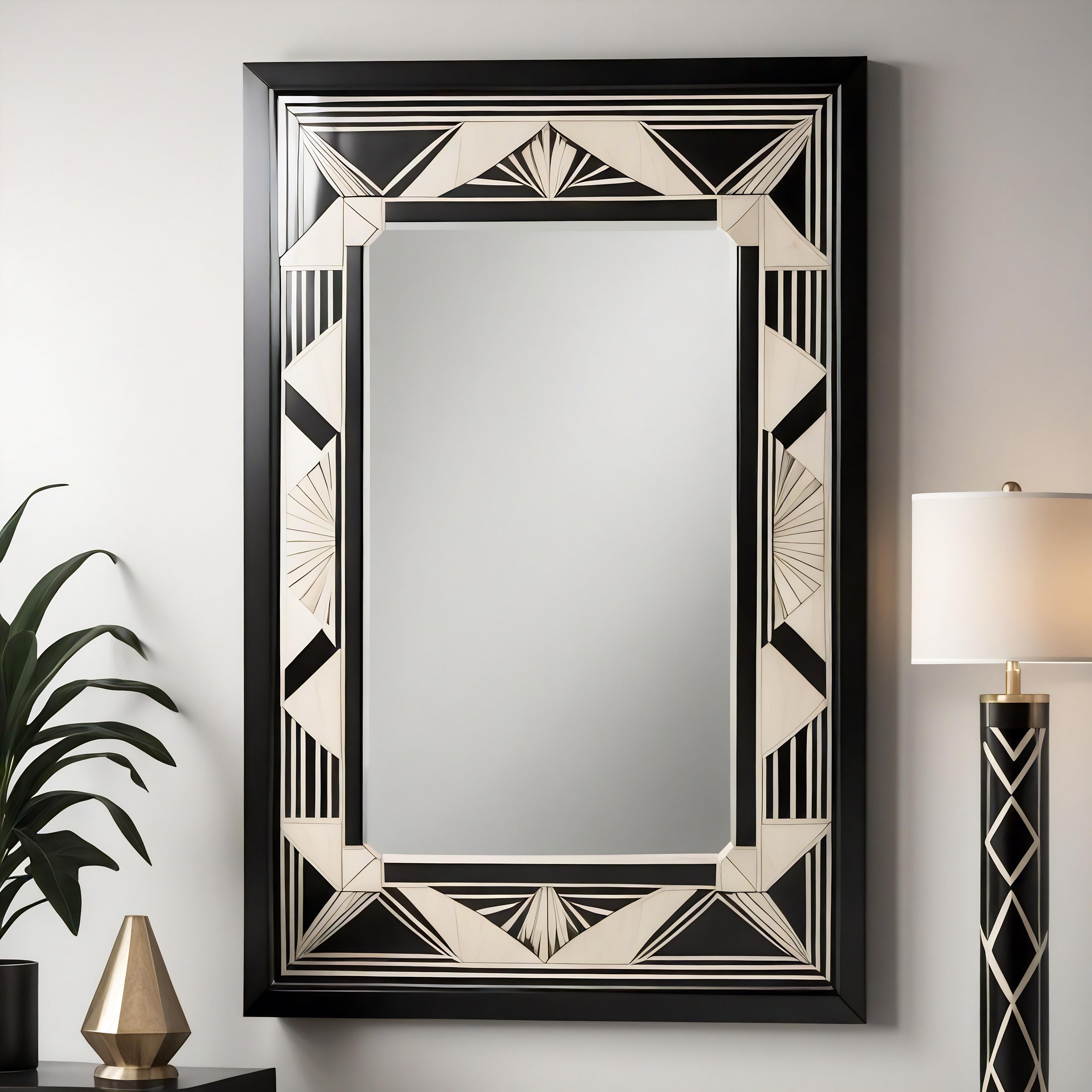 Espejo de Pared Blanco y Negro Inspirado en el Art Deco, Hecho a Mano por Artesanos Siglo XXI y contemporáneo en venta