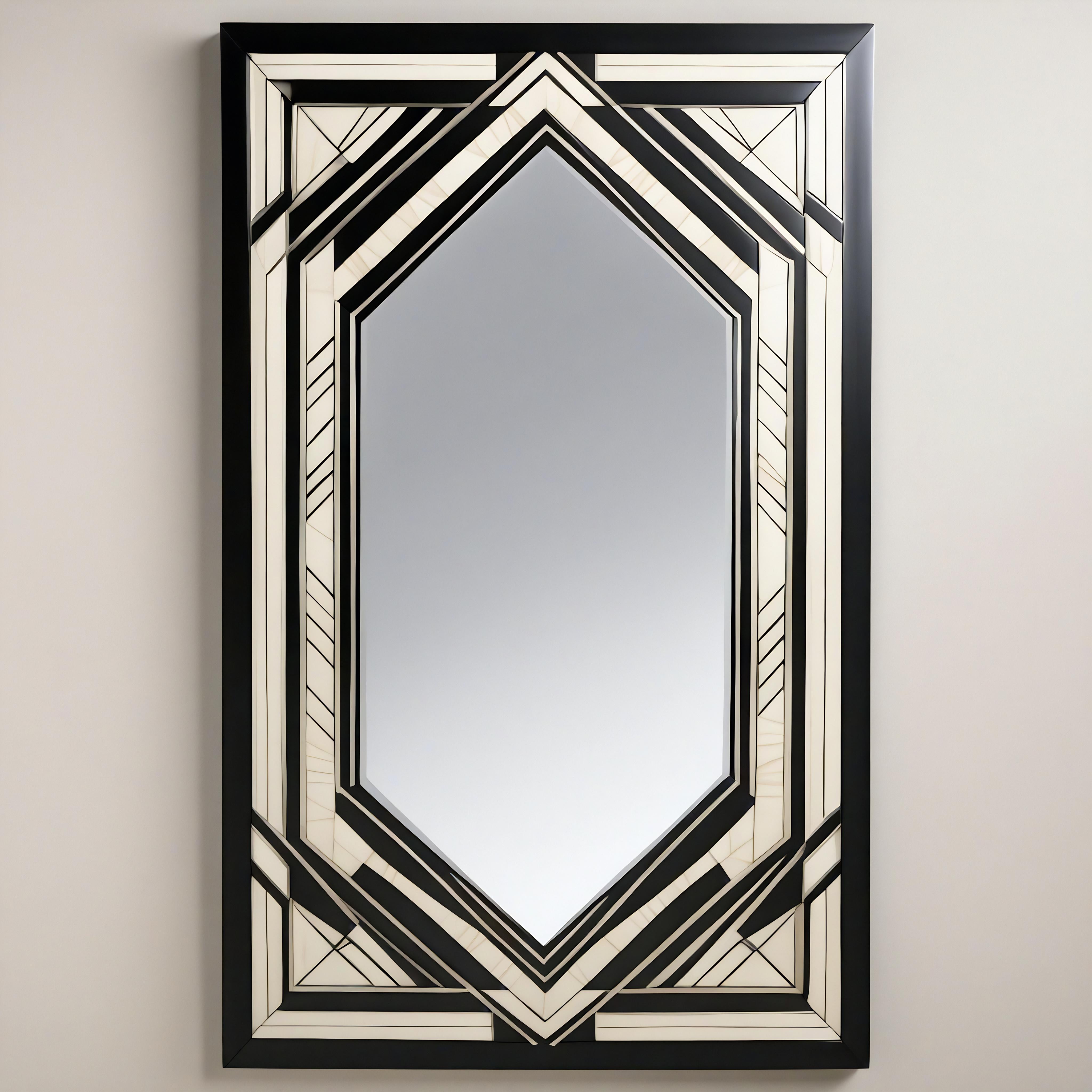 XXIe siècle et contemporain Miroir mural noir et blanc inspiré de l'Art Deco, fabriqué à la main par Artisanal en vente