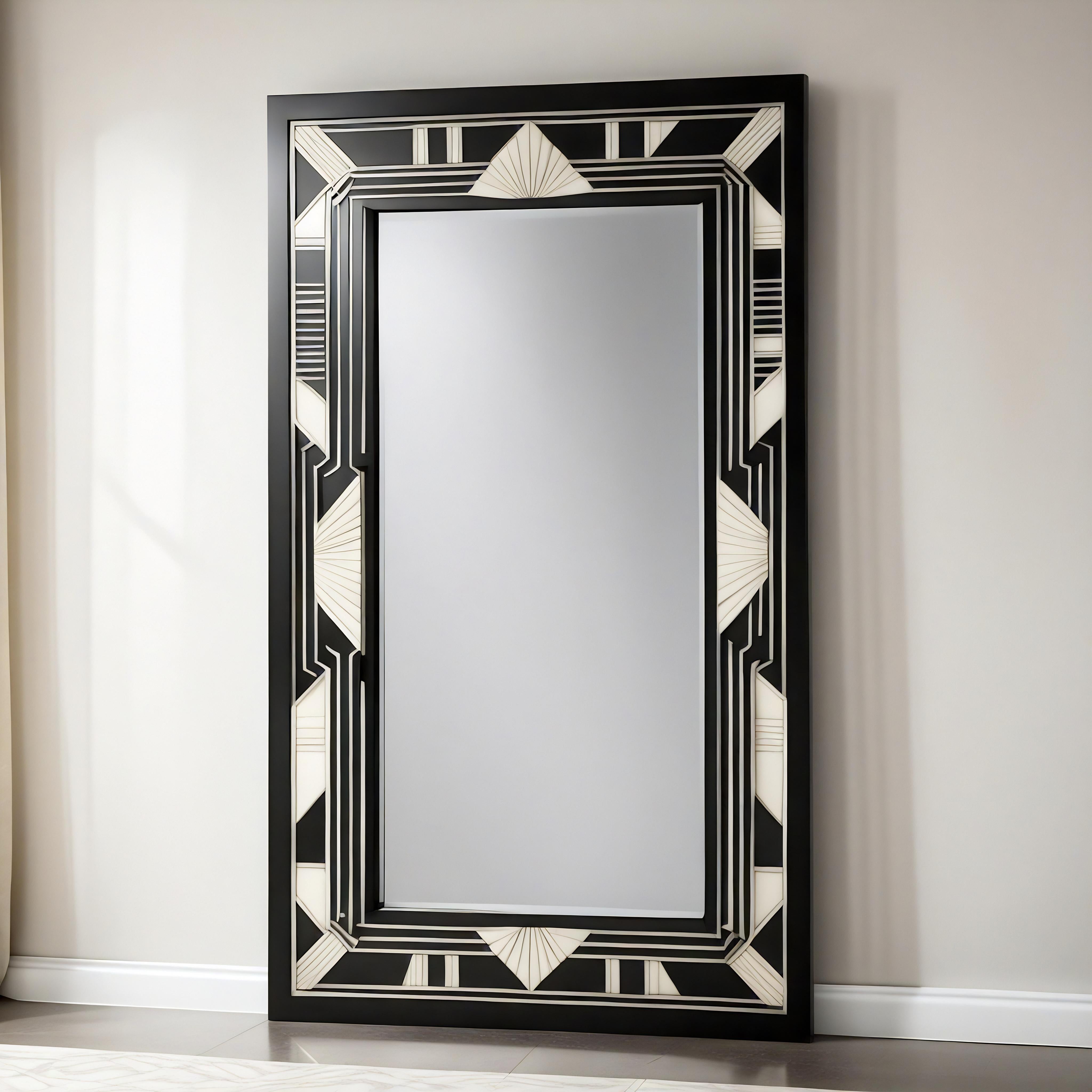 Espejo de Pared Blanco y Negro Inspirado en el Art Deco, Hecho a Mano por Artesanos Siglo XXI y contemporáneo en venta