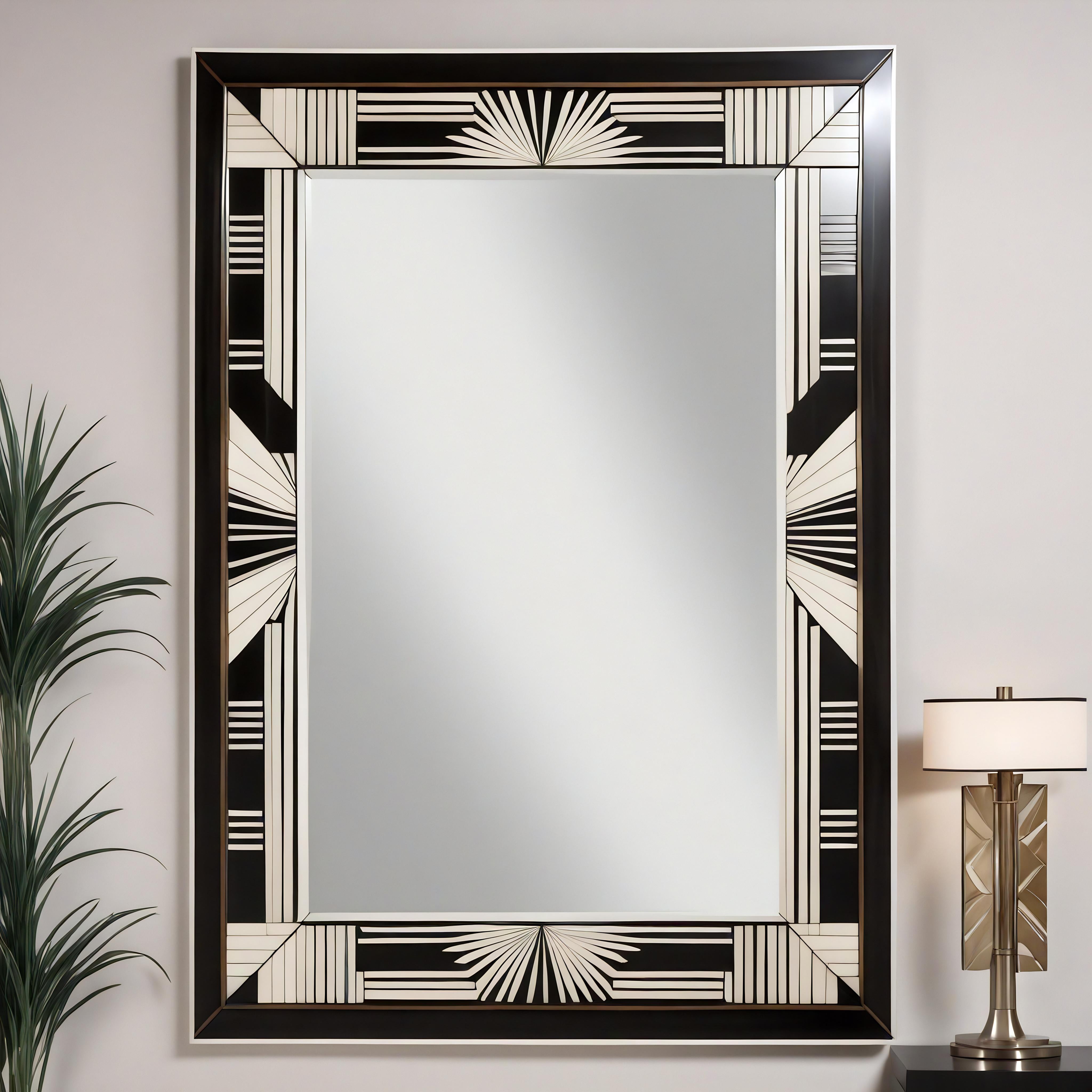 Espejo de Pared Blanco y Negro Inspirado en el Art Deco, Hecho a Mano por Artesanos Siglo XXI y contemporáneo en venta
