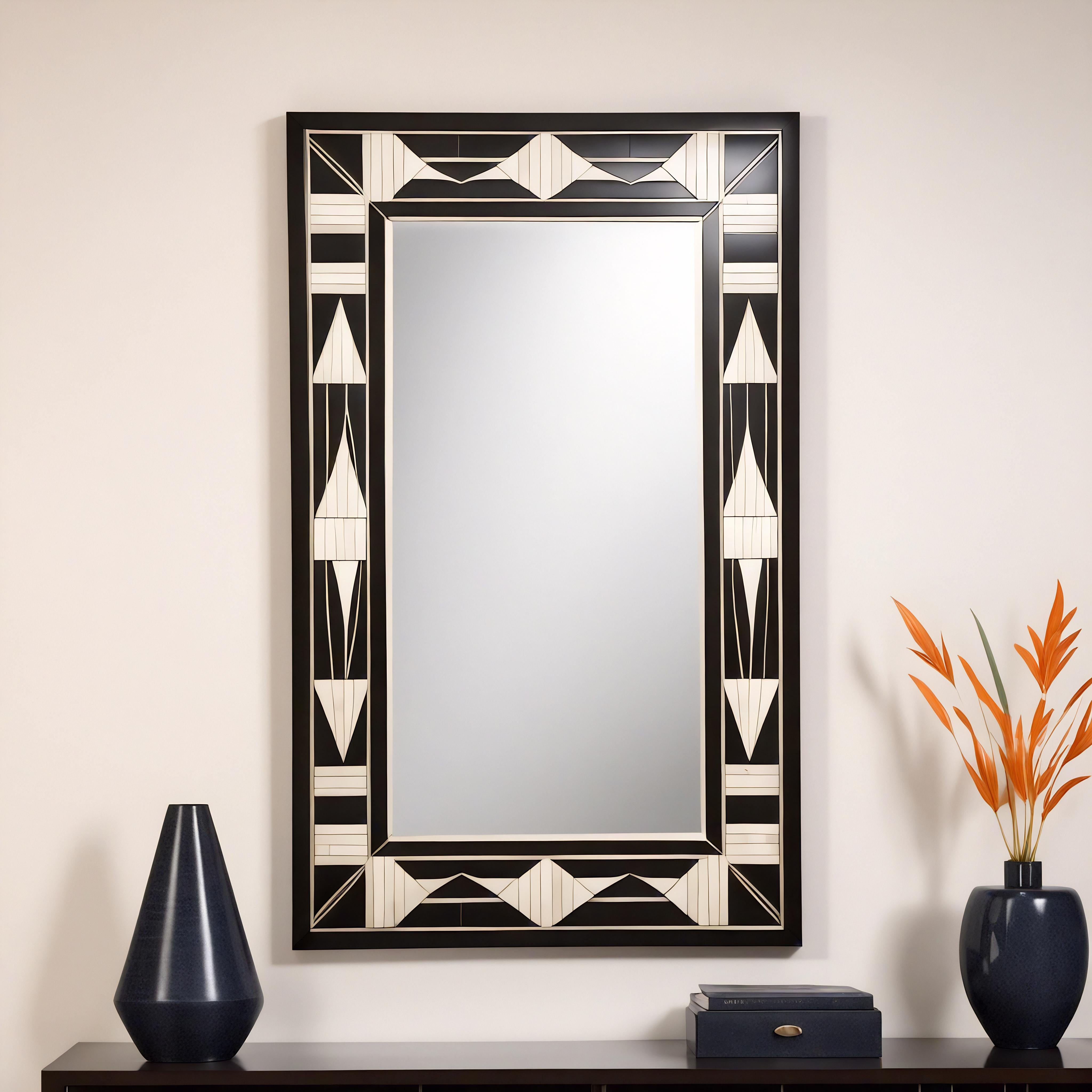 Espejo de Pared Blanco y Negro Inspirado en el Art Deco, Hecho a Mano por Artesanos Siglo XXI y contemporáneo en venta