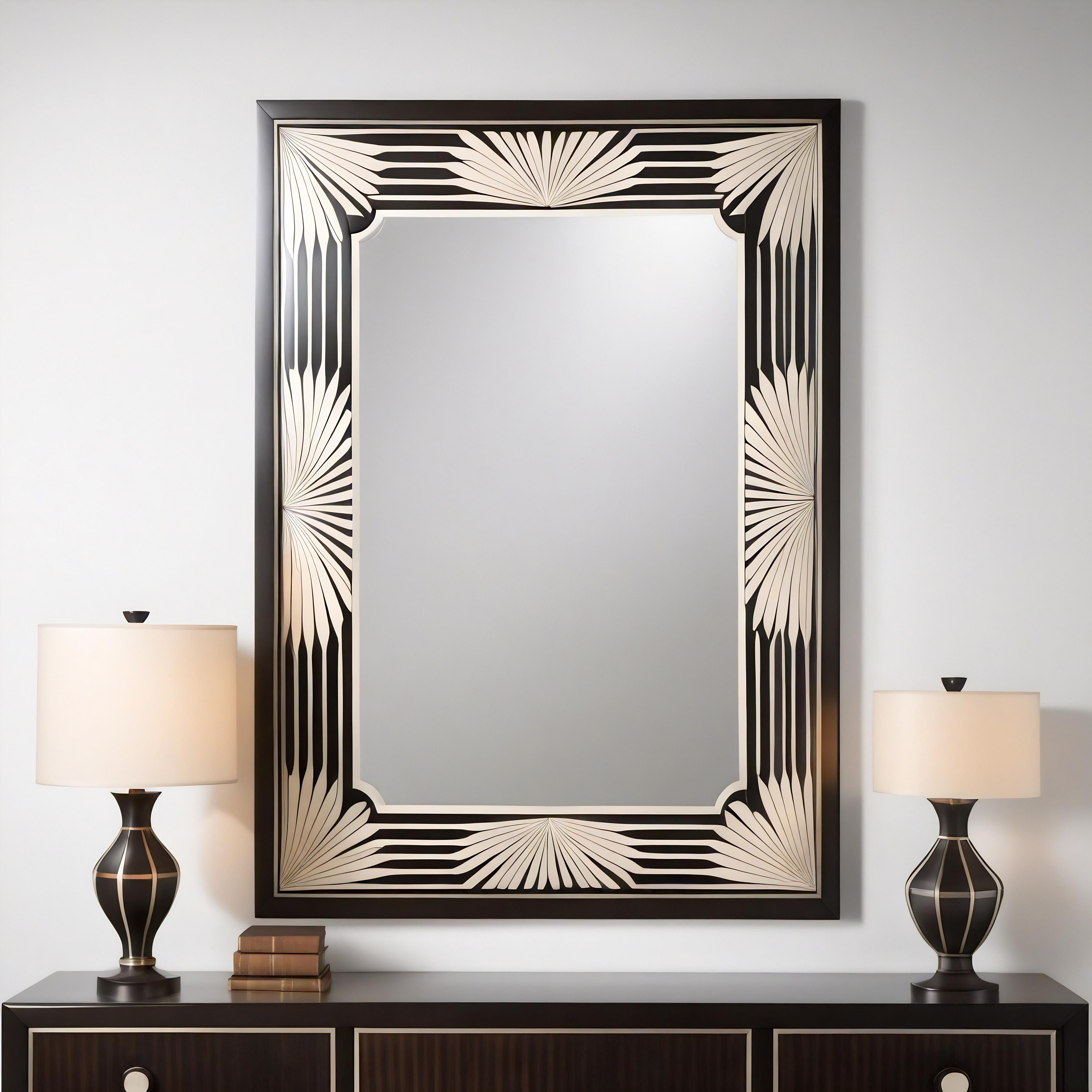 Espejo de Pared Blanco y Negro Inspirado en el Art Deco, Hecho a Mano por Artesanos Siglo XXI y contemporáneo en venta