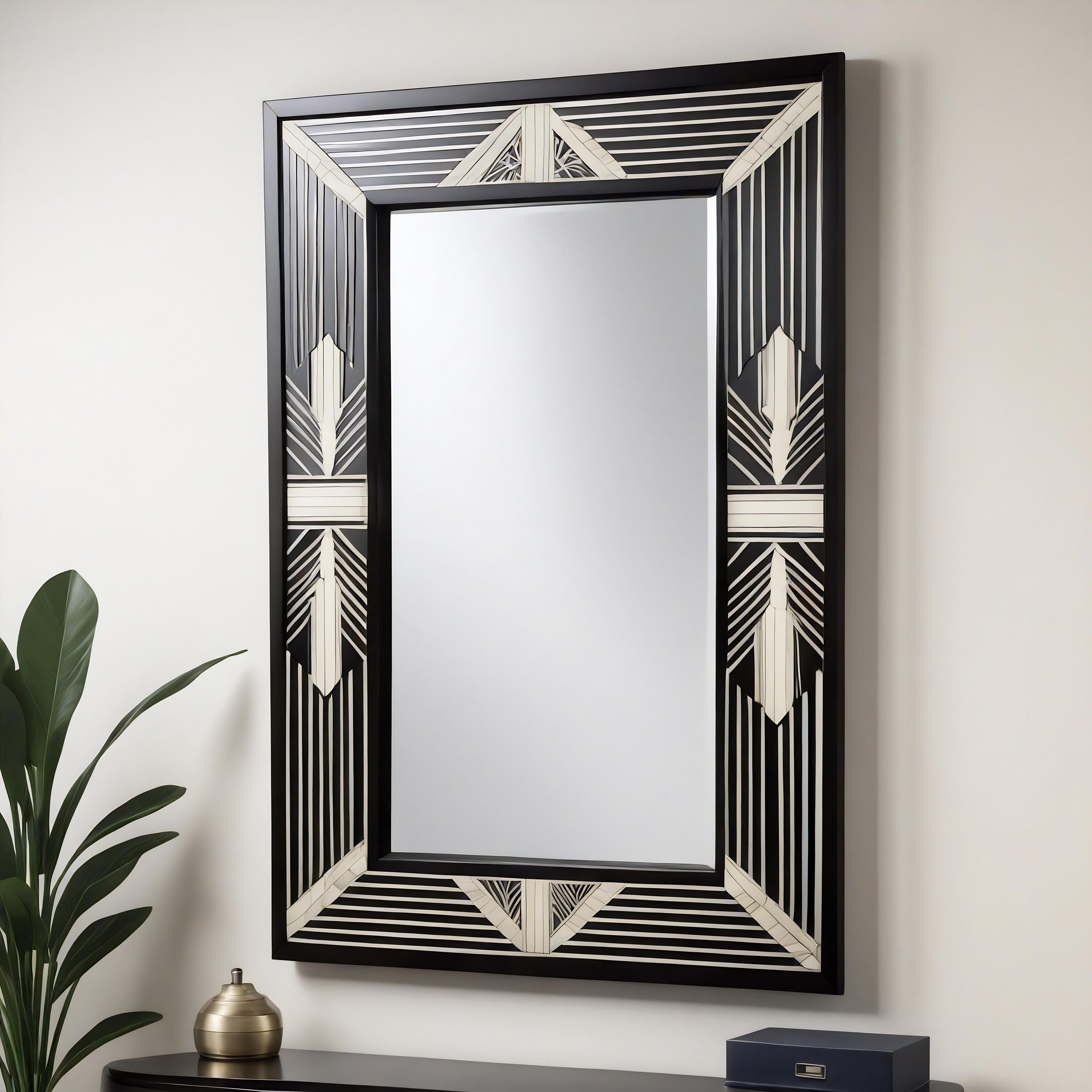 XXIe siècle et contemporain Miroir mural noir et blanc inspiré de l'Art Deco, fabriqué à la main par Artisanal en vente