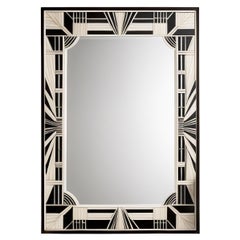 Miroir mural noir et blanc inspiré de l'Art Deco, fabriqué à la main par Artisanal