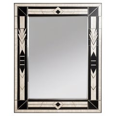 Black and White Wall Mirror Inspired by Art Deco, Handcrafted by Artisanal