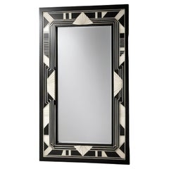 Black and White Wall Mirror Inspired by Art Deco, Handcrafted by Artisanal