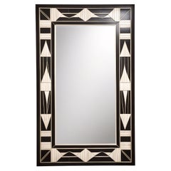 Black and White Wall Mirror Inspired by Art Deco, Handcrafted by Artisanal