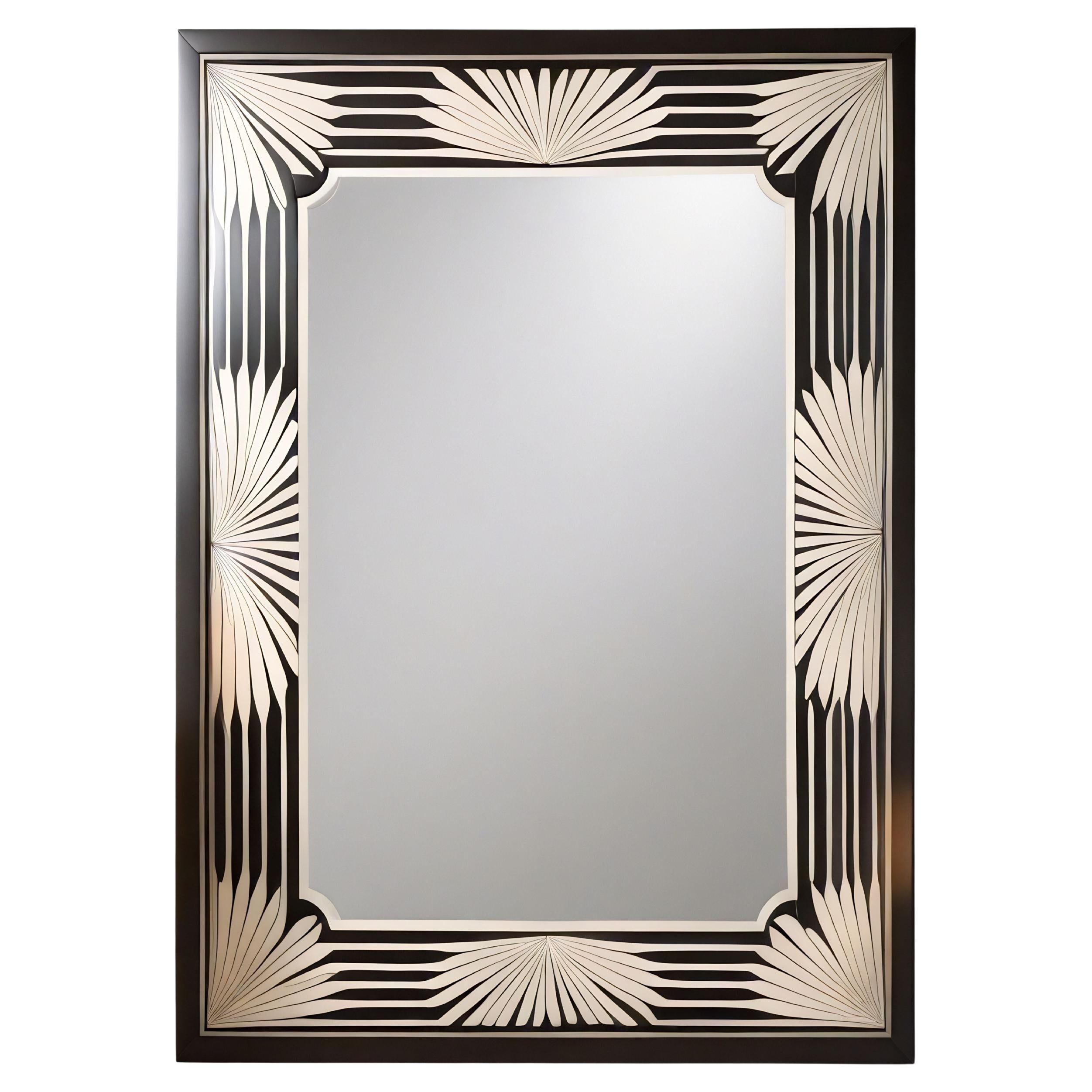 Espejo de Pared Blanco y Negro Inspirado en el Art Deco, Hecho a Mano por Artesanos en venta