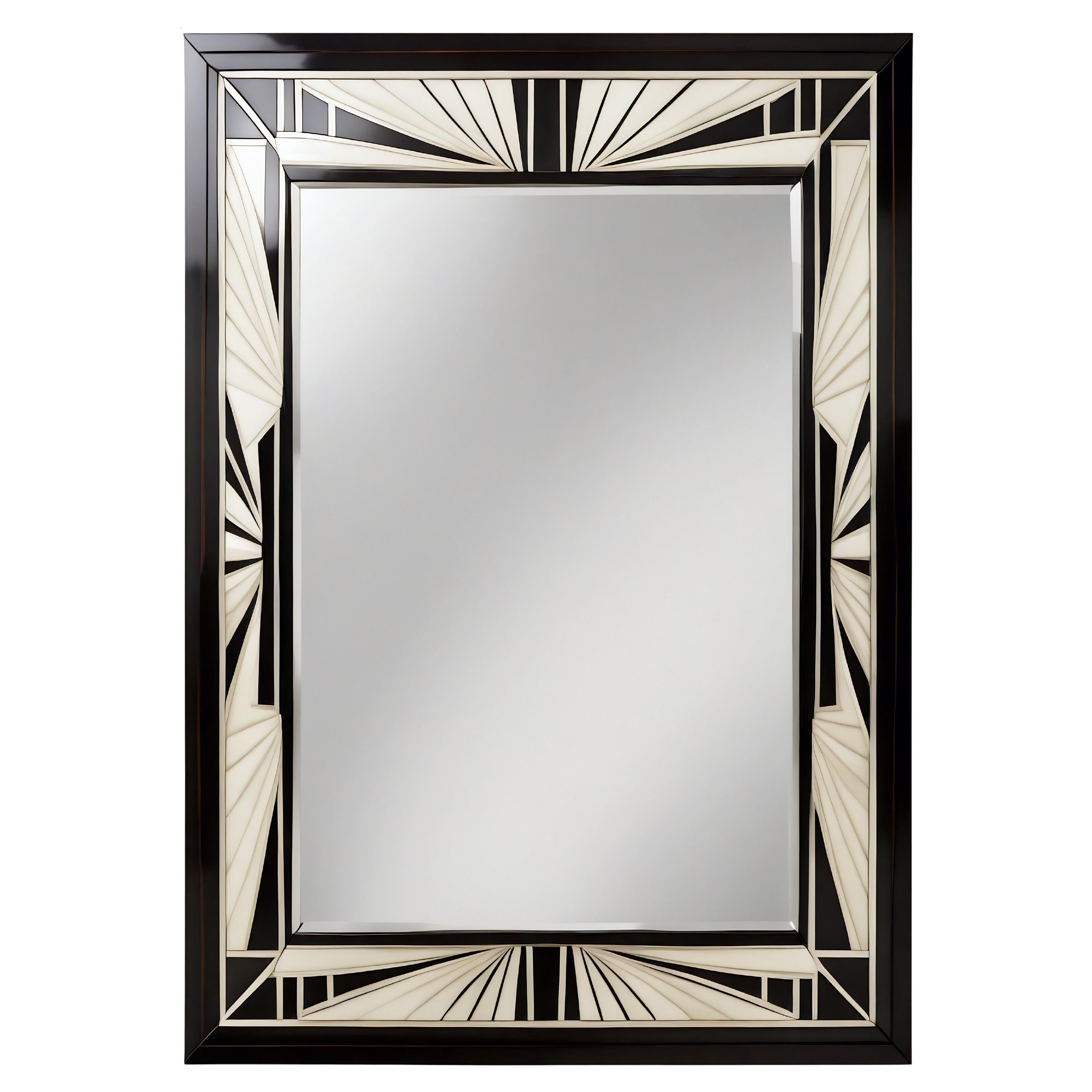 Espejo de Pared Blanco y Negro Inspirado en el Art Deco, Hecho a Mano por Artesanos