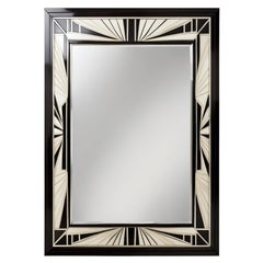 Black and White Wall Mirror Inspired by Art Deco, Handcrafted by Artisanal